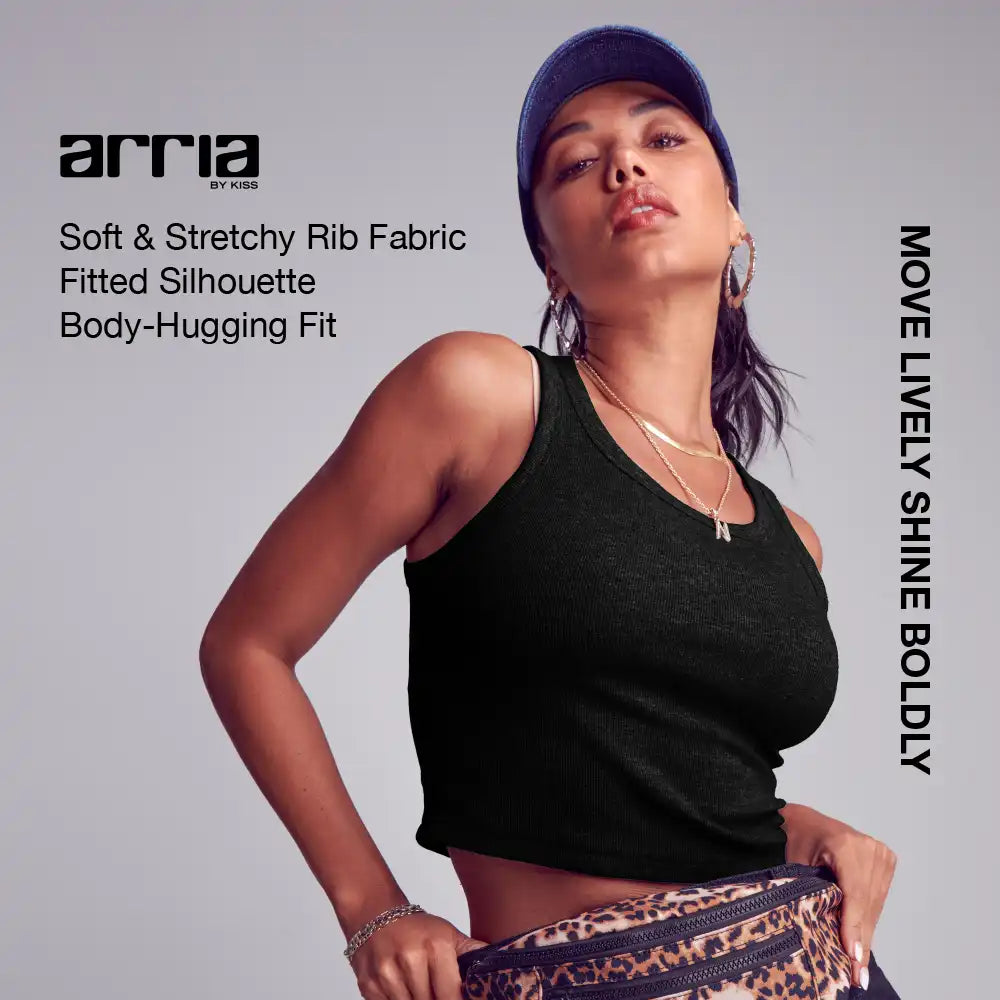 FH321_FH322_FH323_FH324_extra_003 "Arria Ribbed Crop Tank Top – Women’s Soft Slim Fit Scoop Neck Sleeveless Shirt, additional product view 3."