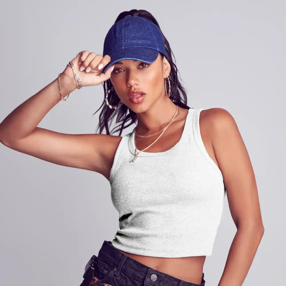 FH325_FH326_FH327_FH328_extra_001 "Arria Ribbed Crop Tank Top – Women’s Soft Slim Fit Scoop Neck Sleeveless Shirt, additional product view 1."