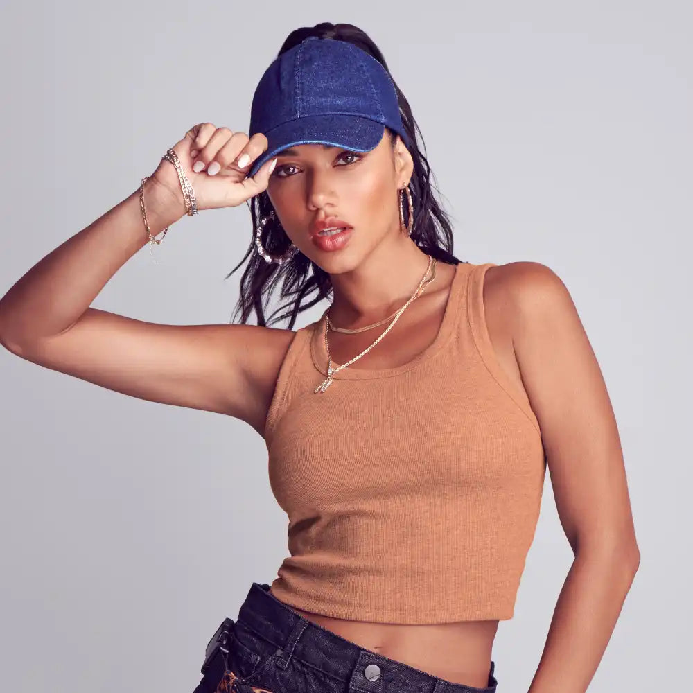 FH329_FH330_FH331_FH332_extra_001 "Arria Ribbed Crop Tank Top – Women’s Soft Slim Fit Scoop Neck Sleeveless Shirt, additional product view 1."