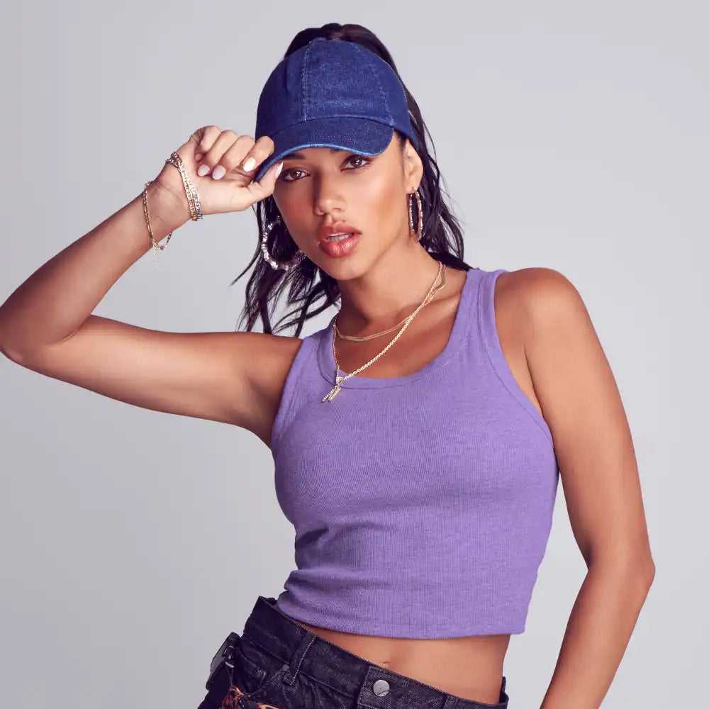 FH333_FH334_FH335_FH336_extra_001 "Arria Ribbed Crop Tank Top – Women’s Soft Slim Fit Scoop Neck Sleeveless Shirt, additional product view 1."
