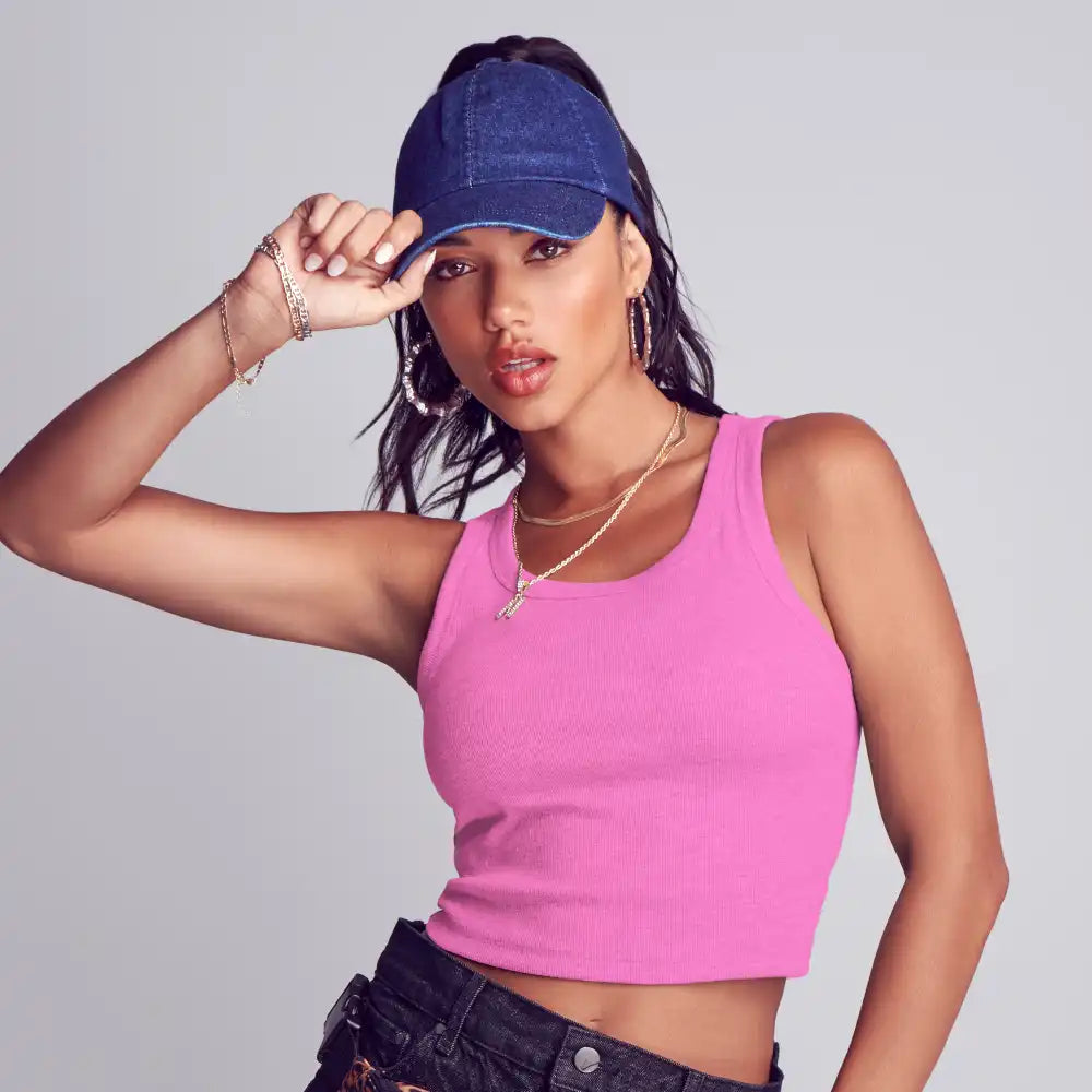 FH337_FH338_FH339_FH340_extra_001 "Arria Ribbed Crop Tank Top – Women’s Soft Slim Fit Scoop Neck Sleeveless Shirt, additional product view 1."