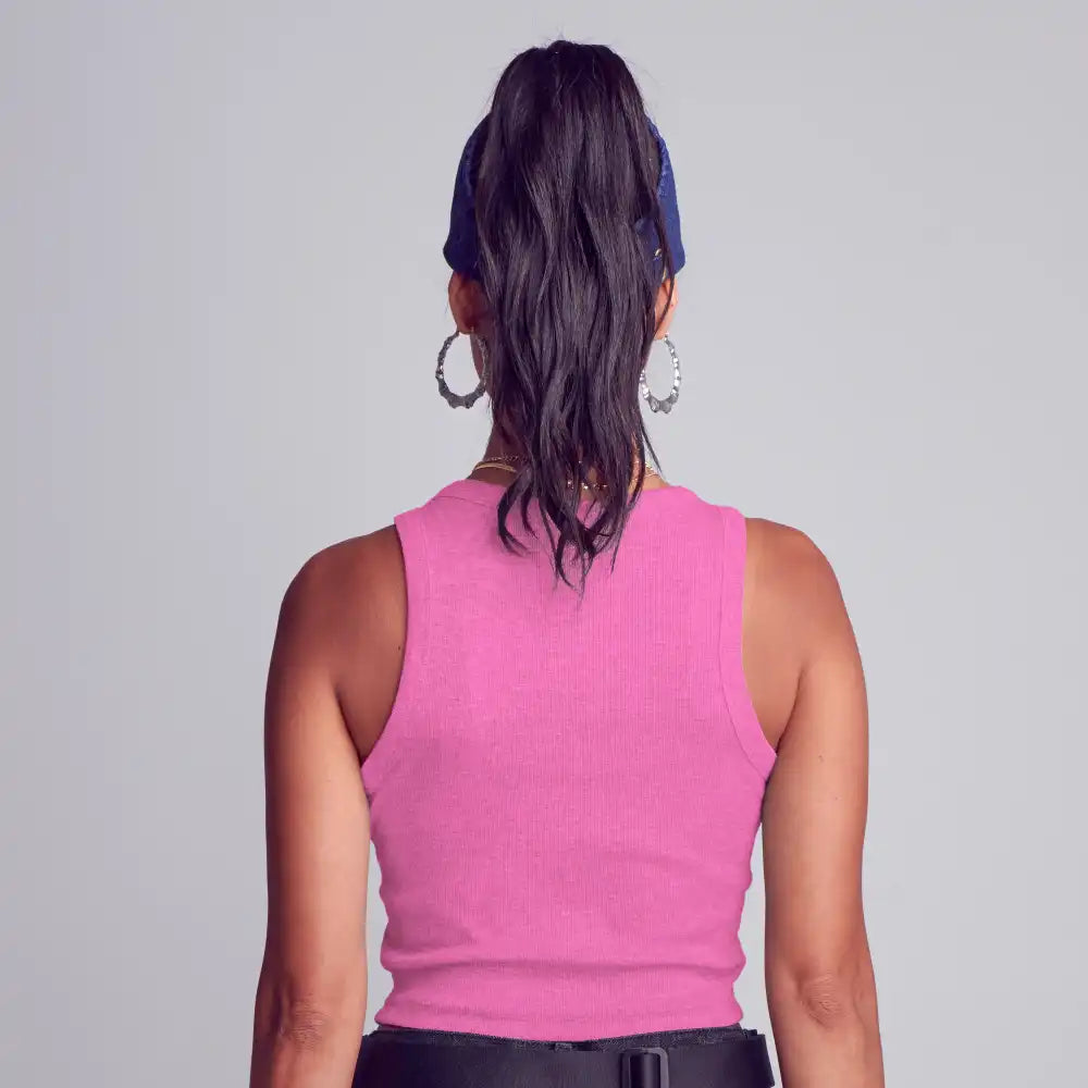 FH337_FH338_FH339_FH340_extra_002 "Arria Ribbed Crop Tank Top – Women’s Soft Slim Fit Scoop Neck Sleeveless Shirt, additional product view 2."
