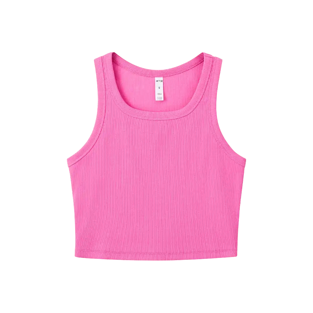 FH337_FH338_FH339_FH340_extra_004 "Arria Ribbed Crop Tank Top – Women’s Soft Slim Fit Scoop Neck Sleeveless Shirt, additional product view 4."