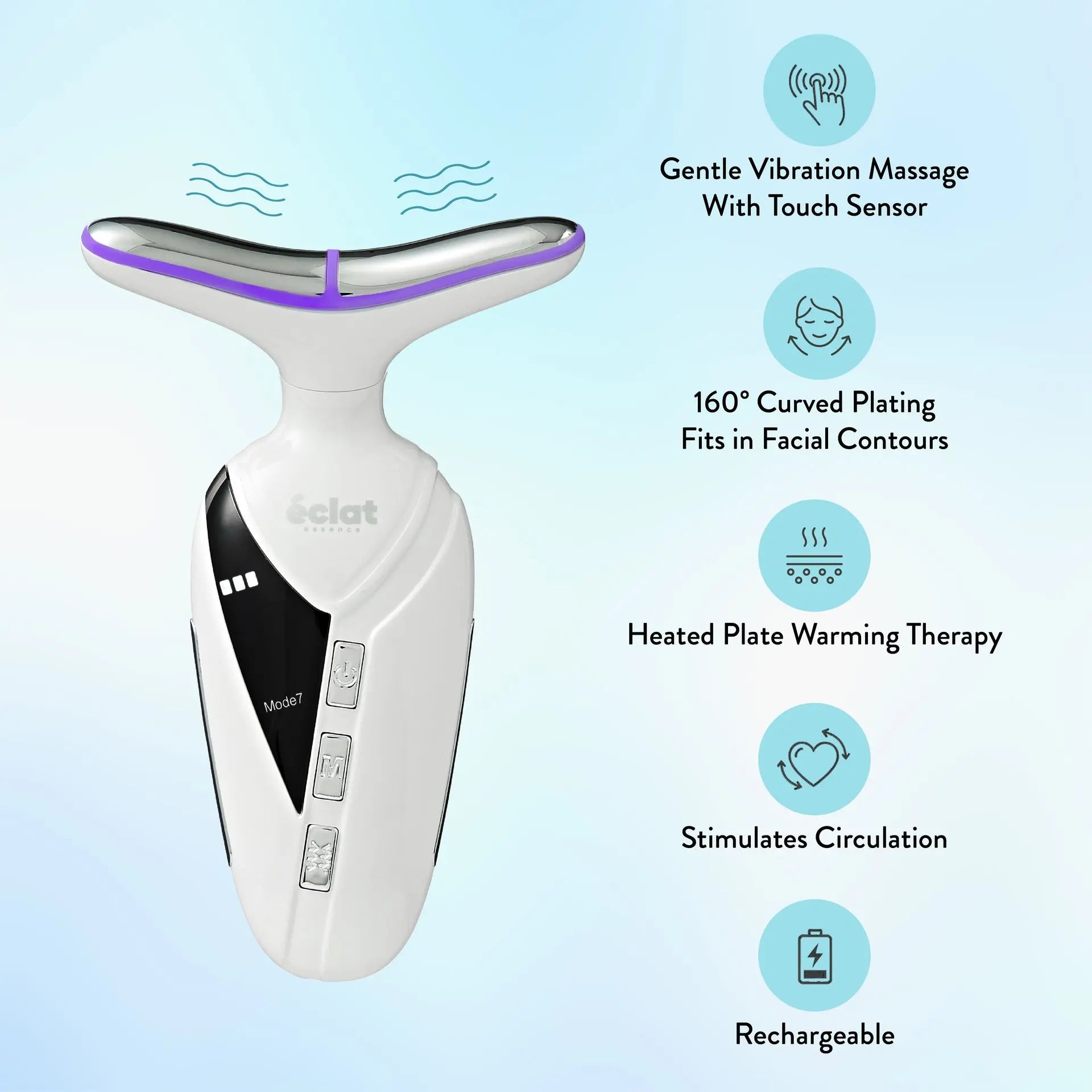 eclat Heated Facial Massager with 7 LED Light Therapy Lift, Firm & Revive Your Skin White eclat Heated Facial Massager with 7 LED Light Therapy Lift, Firm & Revive Your Skin White