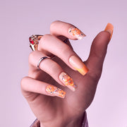 Gold Finger Glitzy 3D Handmade Press-On Nails – Orange Blossom & French Tip (File & 28Pcs Manicure Set)