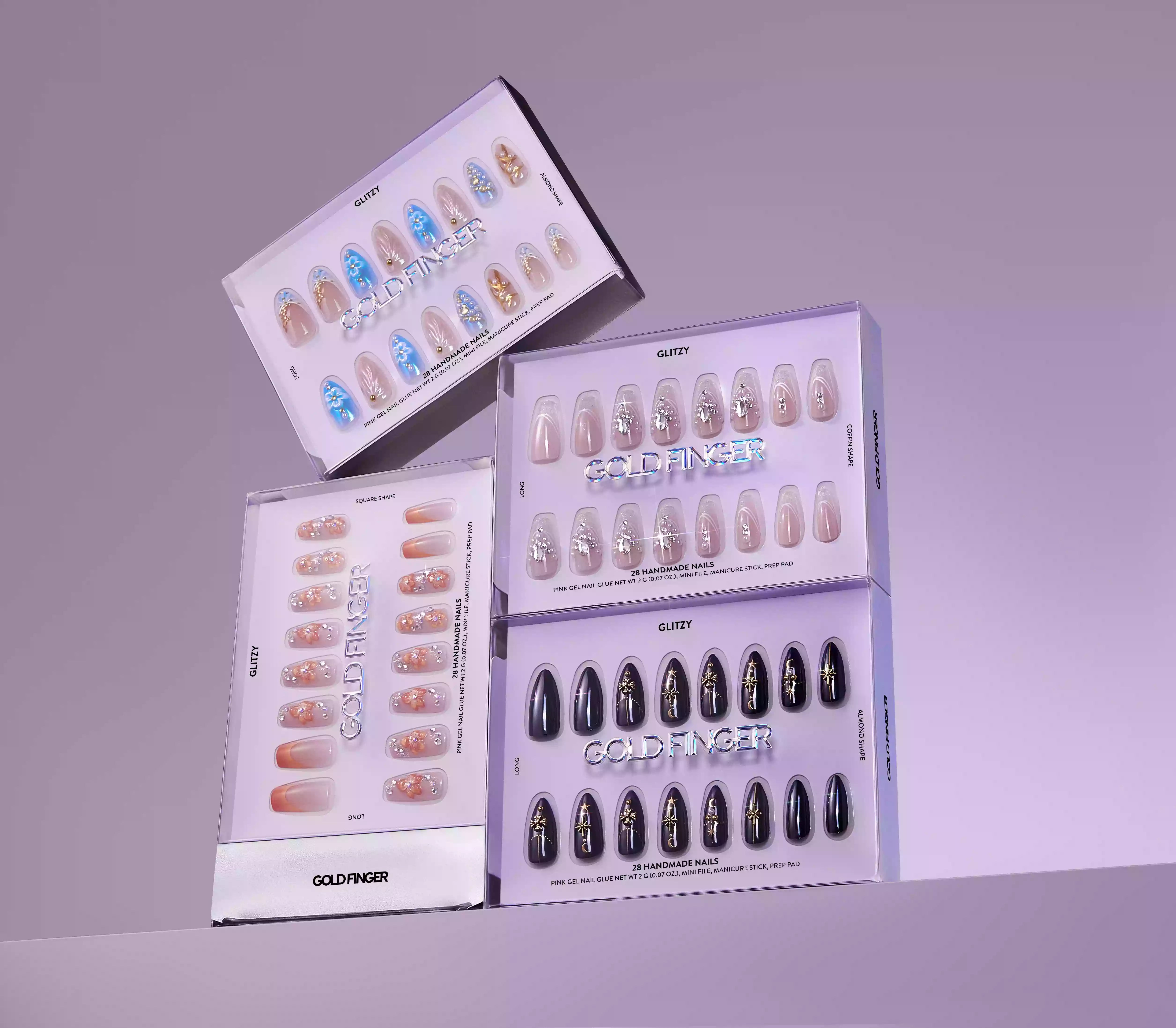 Glitzy 3D Handmade Press-On Nails – Orange Blossom & French Tip (Long Square)