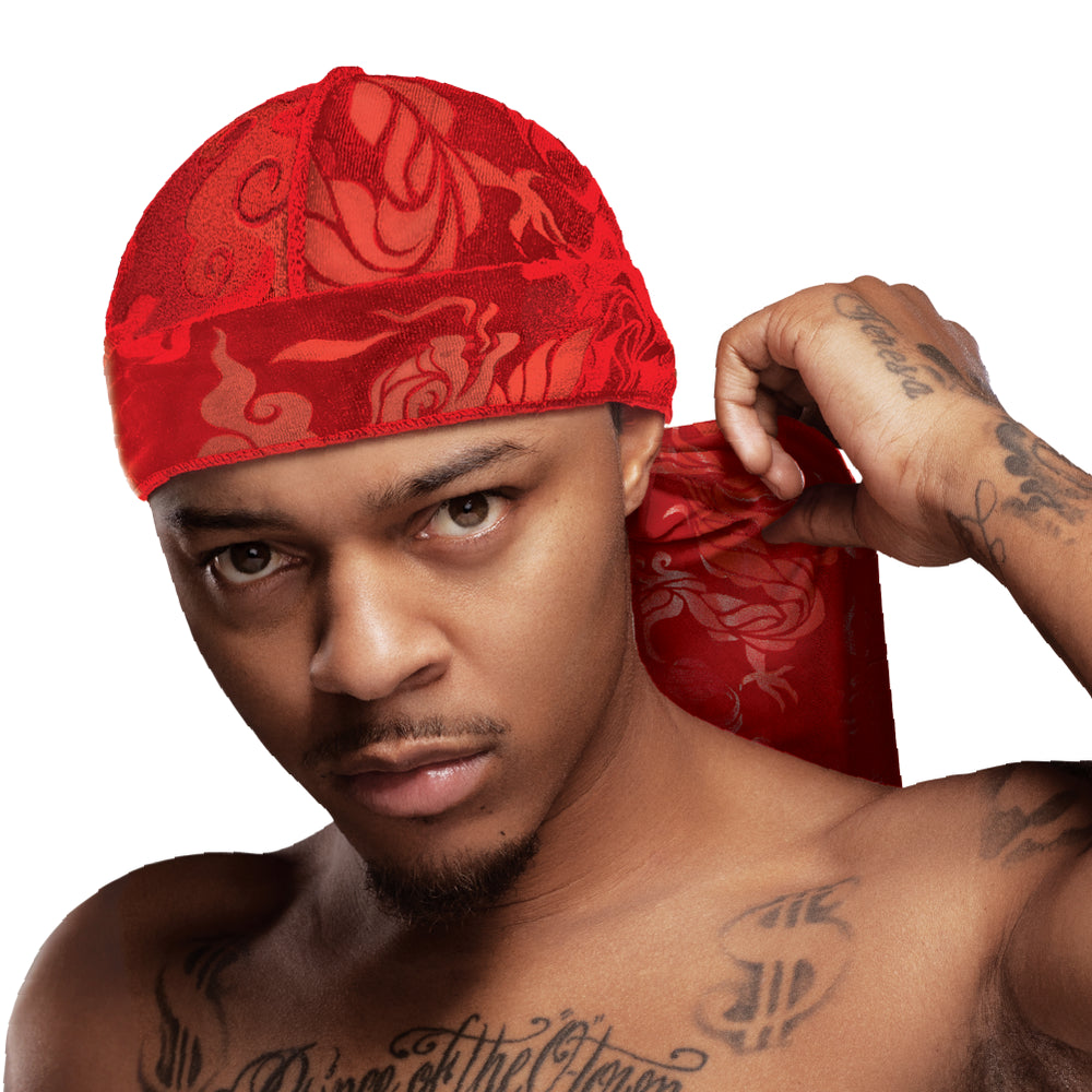 BOW WOW X Power Wave Pattern Velvet Durag__Red