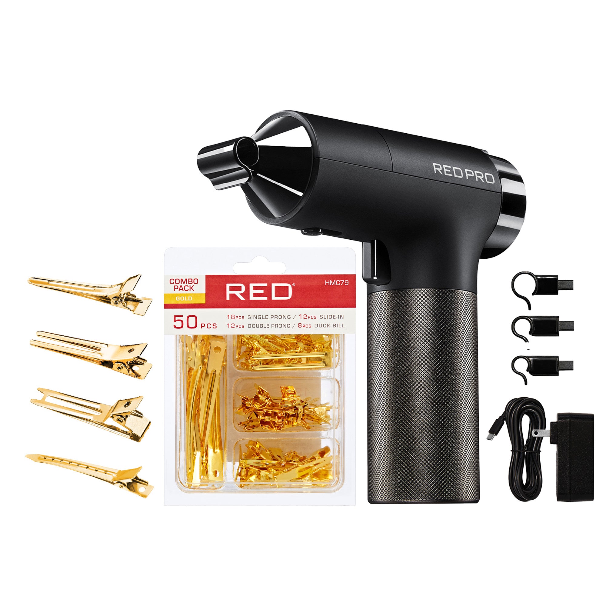 RED PRO LOC-KING Professional Bundle: Cordless Auto Loc Styler + Metal Sectioning Clips