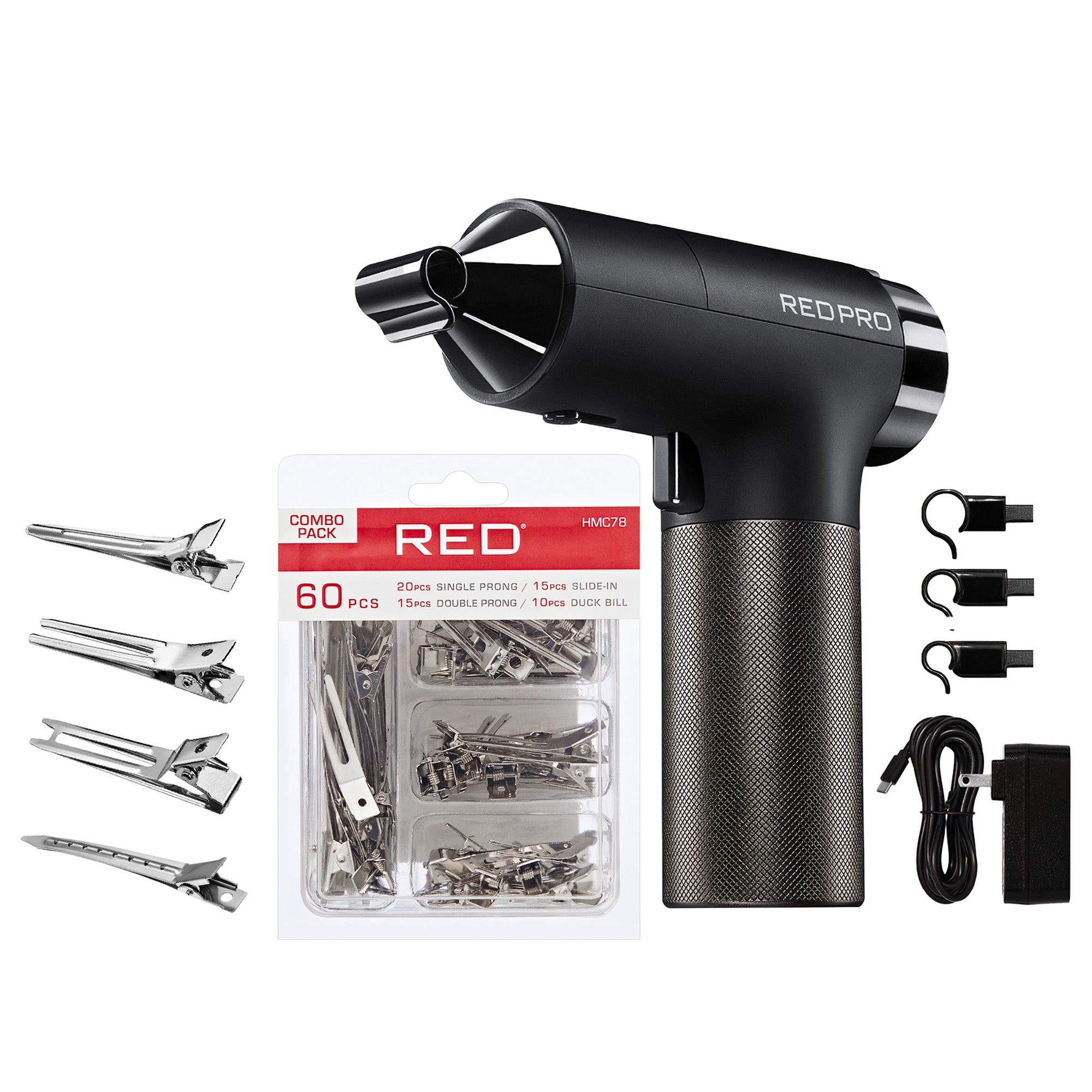 RED PRO LOC-KING Professional Bundle: Cordless Auto Loc Styler + Metal Sectioning Clips