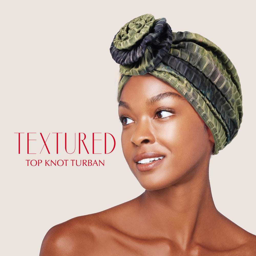 Textured Top Knot Turban__Olive Tie Dye