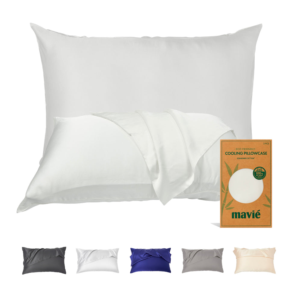 Plant-Derived Cooling Viscose Pillowcases (Set of 2) – Moisture-Wicking & Hair Protection__White