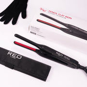 RED by KISS Pencil Flat Iron 0.3 Inch Ceramic Plates, Up to 450°F for Short Hair, Bangs & Edges – Includes Travel Pouch & Glove