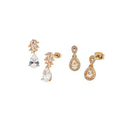 Glam Day 18K Gold Plated Cubic Zirconia Drop Stud Earrings Set