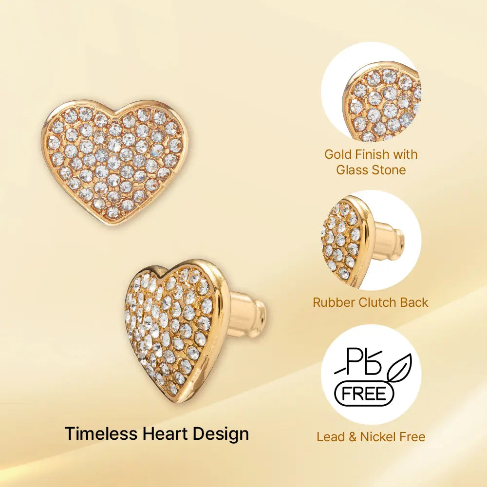 Heart Stud Earrings in Gold & White Gold Tone – 13.2mm