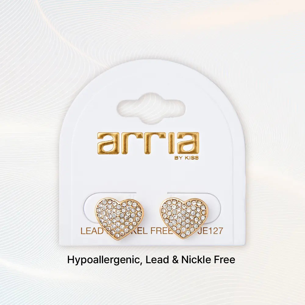 Heart Stud Earrings in Gold & White Gold Tone – 13.2mm