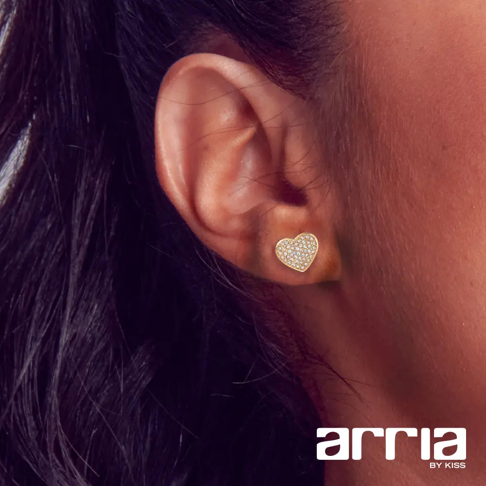 Heart Stud Earrings in Gold & White Gold Tone – 13.2mm