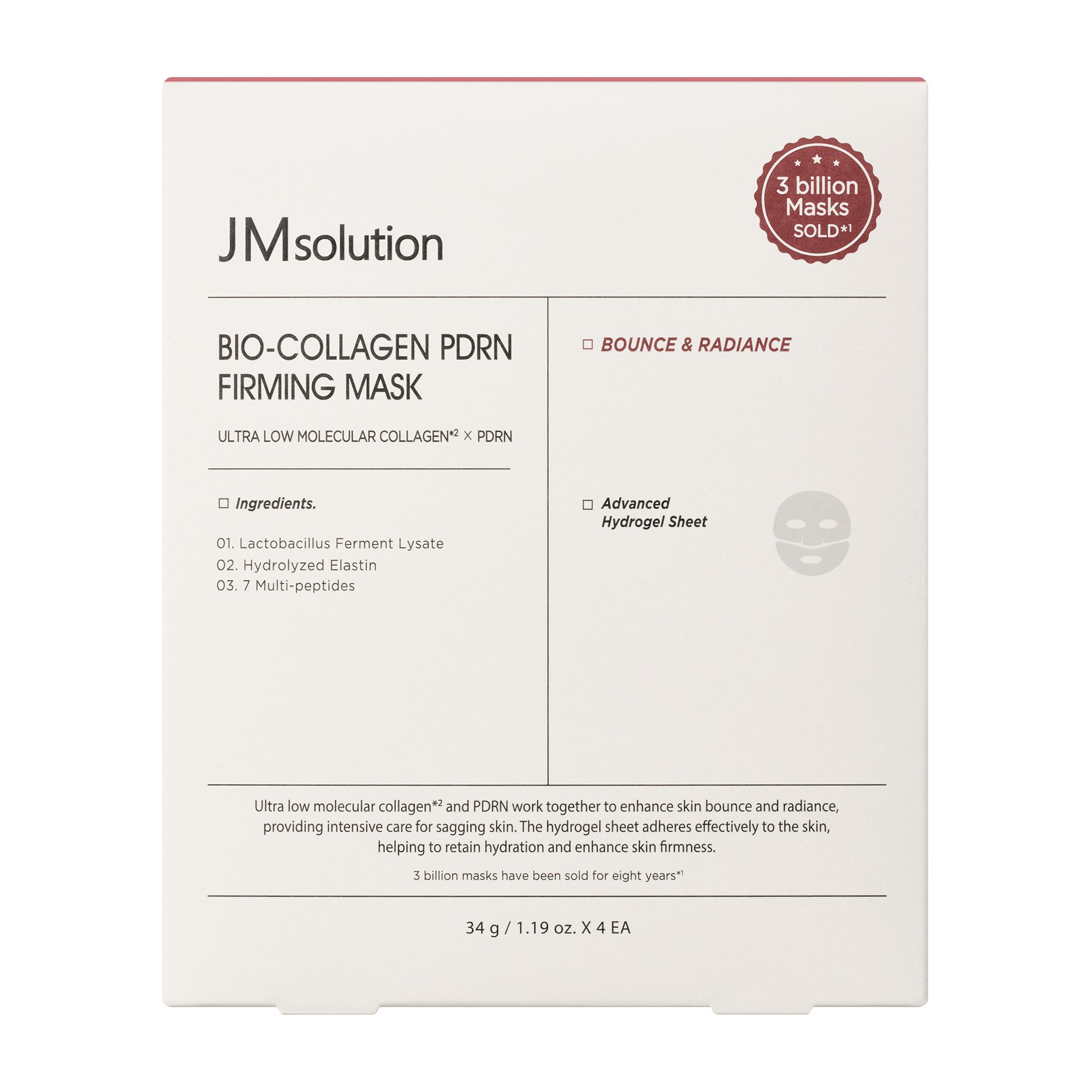 JMsolution Bio-Collagen PDRN Firming Mask | Melting Hydrogel Sheet | Ultra-Low Molecular Collagen & Peptides | Overnight Radiance Care | 4 Sheets (1.19 oz x 4)