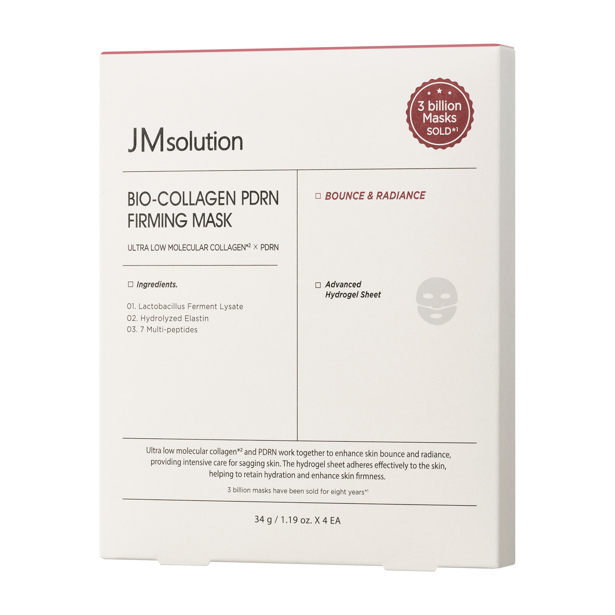 JMsolution Bio-Collagen PDRN Firming Mask | Melting Hydrogel Sheet | Ultra-Low Molecular Collagen & Peptides | Overnight Radiance Care | 4 Sheets (1.19 oz x 4)