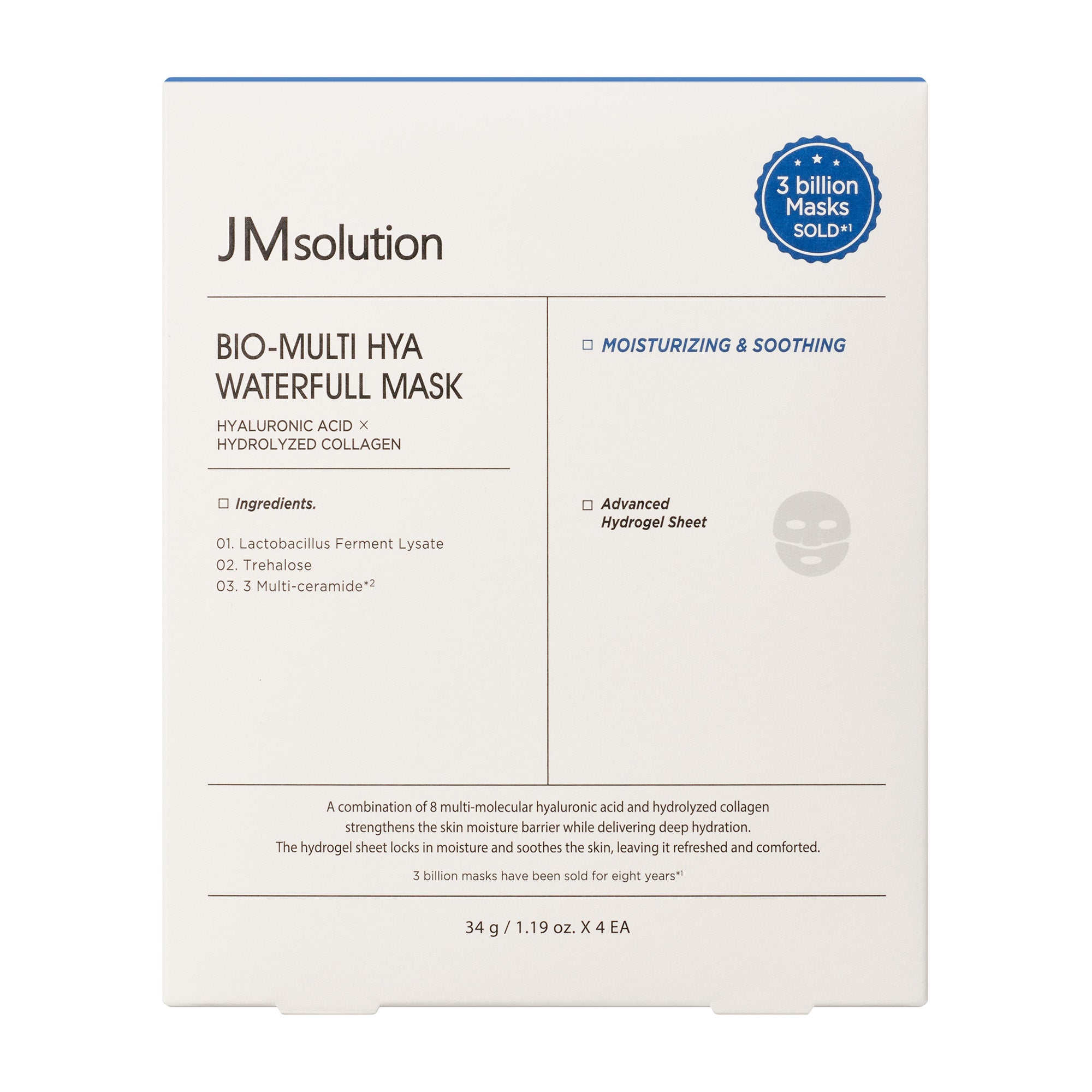 JMsolution Bio-Multi Hya Waterfull Mask | Melting Hydrogel Sheet | 8 Types of Hyaluronic Acid & Collagen | Intensive Hydration Sleeping Pack | 4 Sheets (1.19 oz x 4)