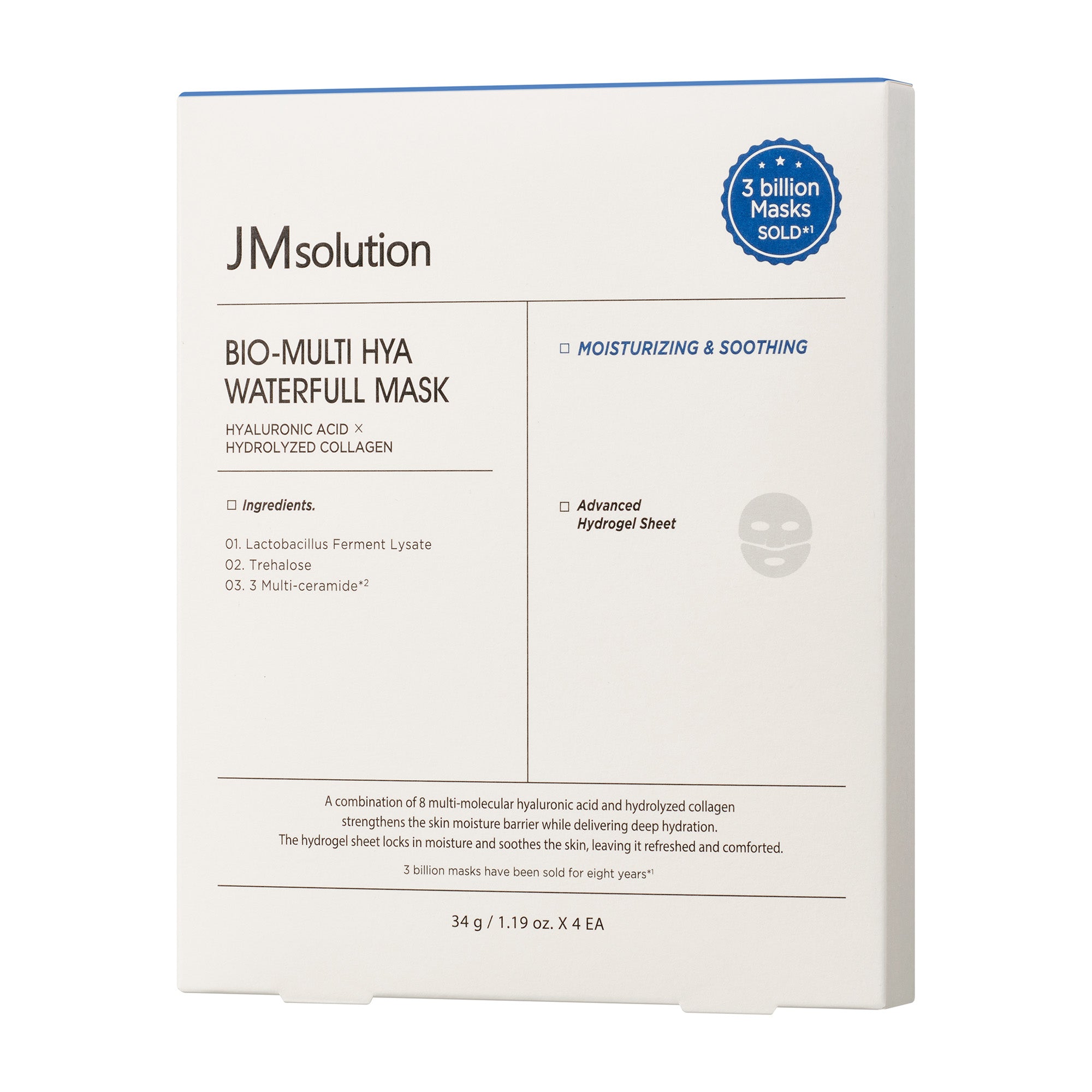 JMsolution Bio-Multi Hya Waterfull Mask | Melting Hydrogel Sheet | 8 Types of Hyaluronic Acid & Collagen | Intensive Hydration Sleeping Pack | 4 Sheets (1.19 oz x 4)