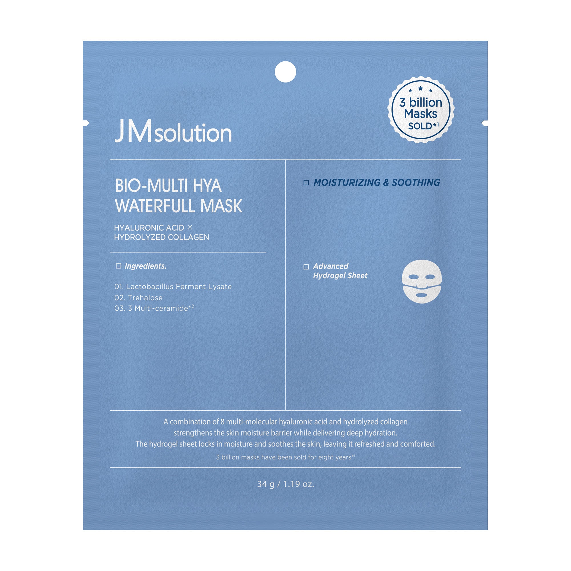JMsolution Bio-Multi Hya Waterfull Mask | Melting Hydrogel Sheet | 8 Types of Hyaluronic Acid & Collagen | Intensive Hydration Sleeping Pack | 4 Sheets (1.19 oz x 4)