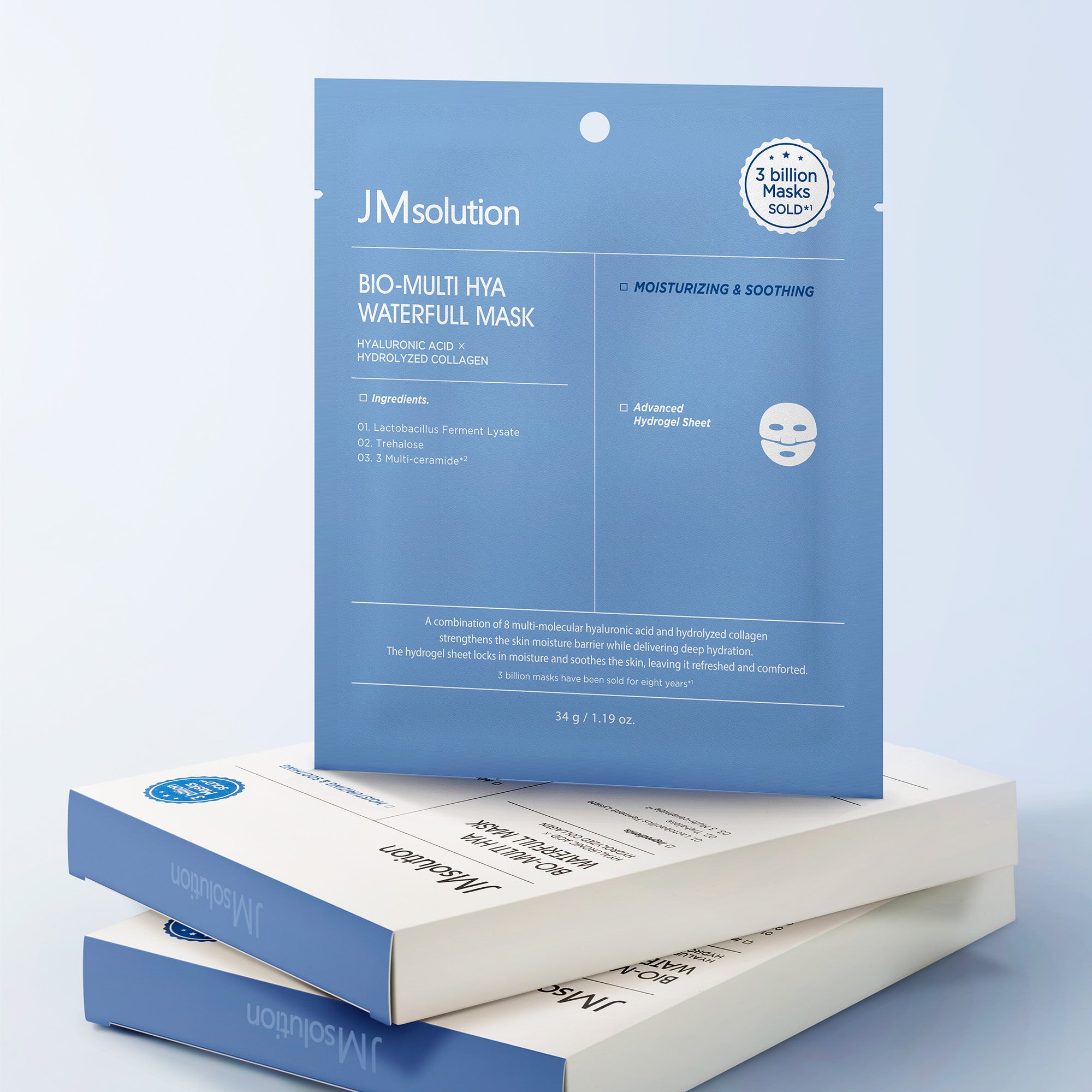 JMsolution Bio-Multi Hya Waterfull Mask | Melting Hydrogel Sheet | 8 Types of Hyaluronic Acid & Collagen | Intensive Hydration Sleeping Pack | 4 Sheets (1.19 oz x 4)