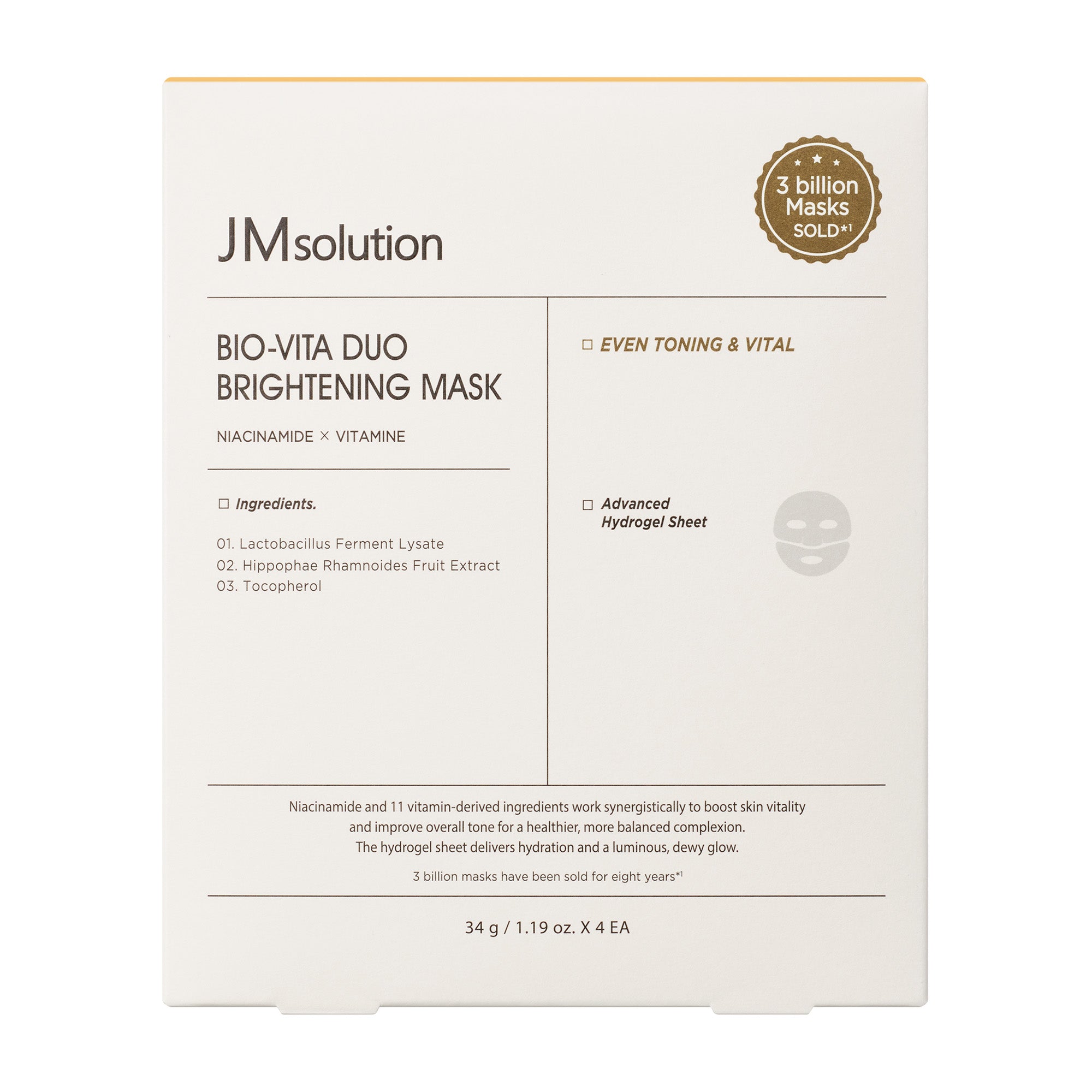 JMsolution Bio-Vita Duo Brightening Mask | Melting Hydrogel Sheet | Niacinamide & 11 Vitamins | Overnight Radiant Glow | 4 Sheets (1.19 oz x 4)