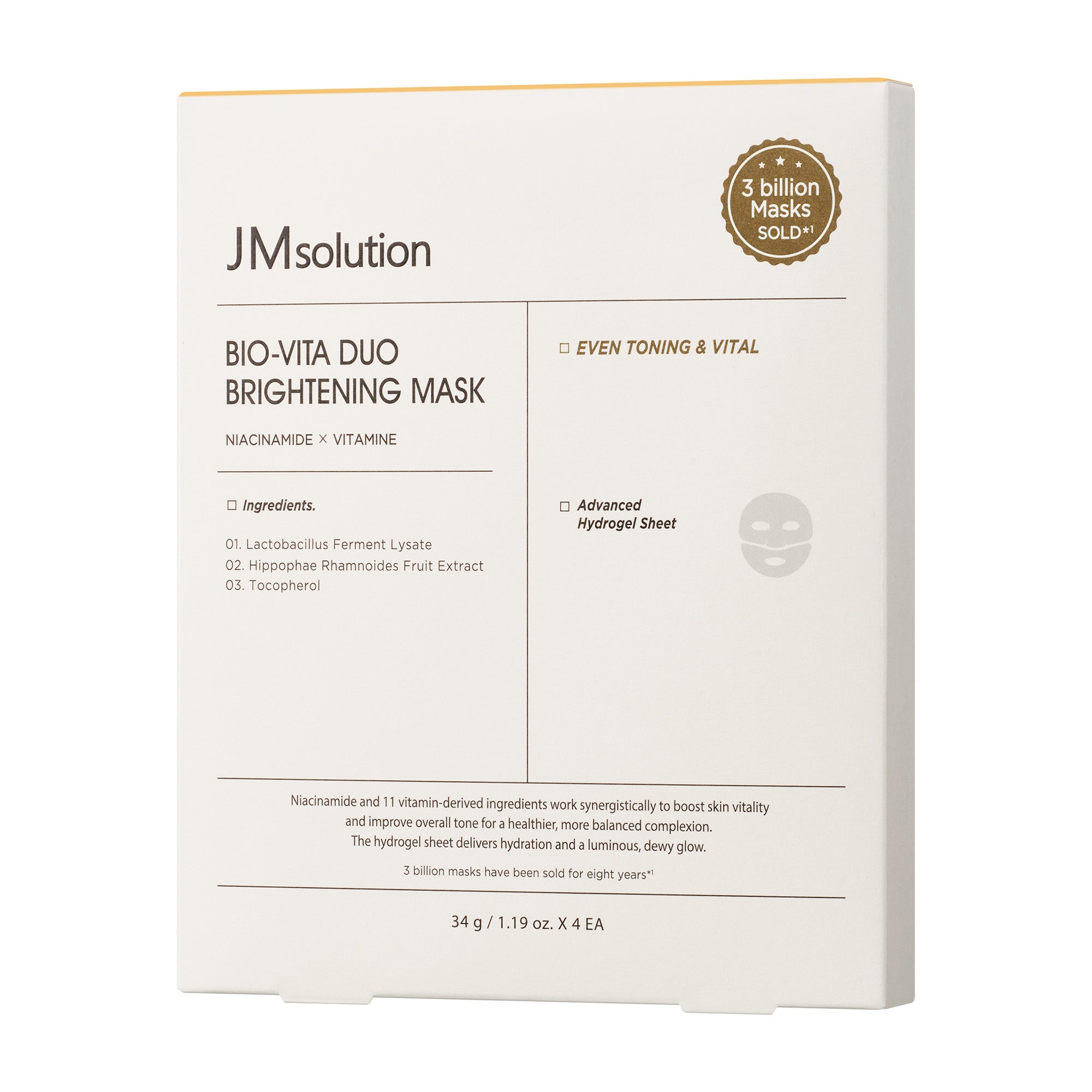 JMsolution Bio-Vita Duo Brightening Mask | Melting Hydrogel Sheet | Niacinamide & 11 Vitamins | Overnight Radiant Glow | 4 Sheets (1.19 oz x 4)