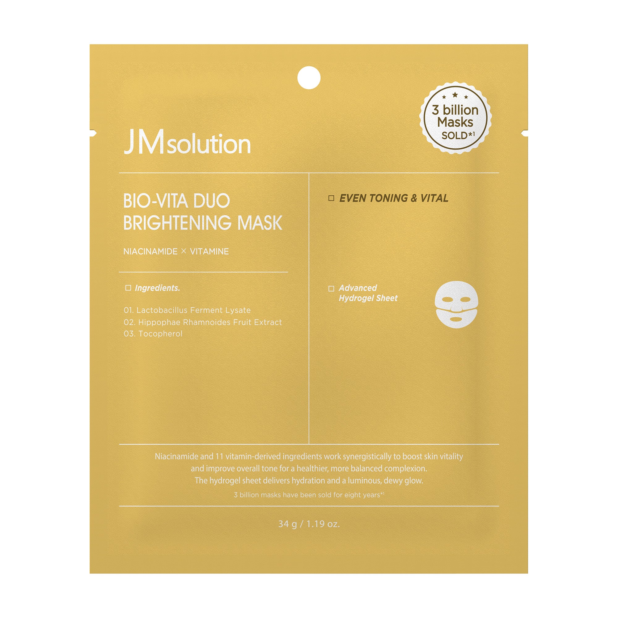 JMsolution Bio-Vita Duo Brightening Mask | Melting Hydrogel Sheet | Niacinamide & 11 Vitamins | Overnight Radiant Glow | 4 Sheets (1.19 oz x 4)
