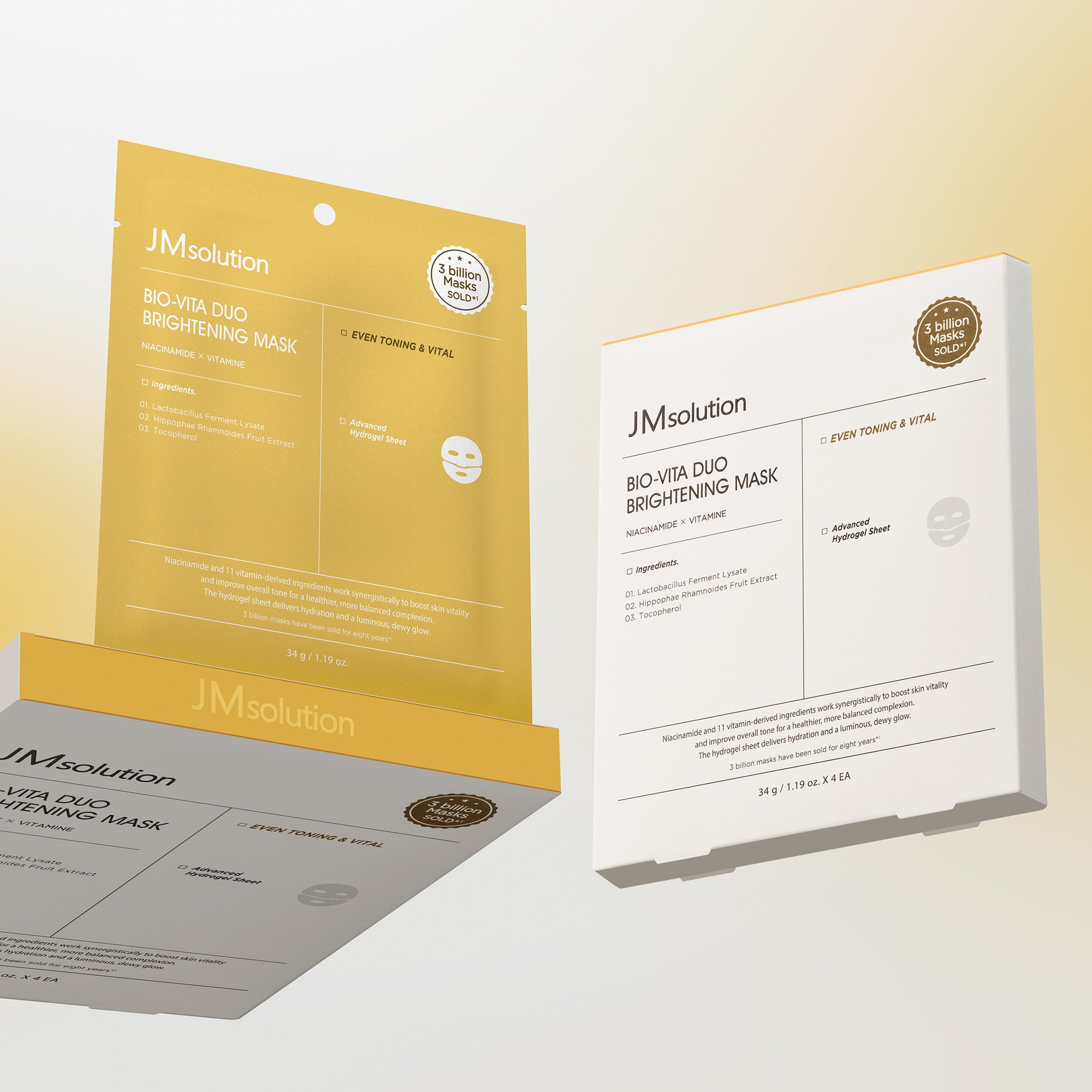JMsolution Bio-Vita Duo Brightening Mask | Melting Hydrogel Sheet | Niacinamide & 11 Vitamins | Overnight Radiant Glow | 4 Sheets (1.19 oz x 4)