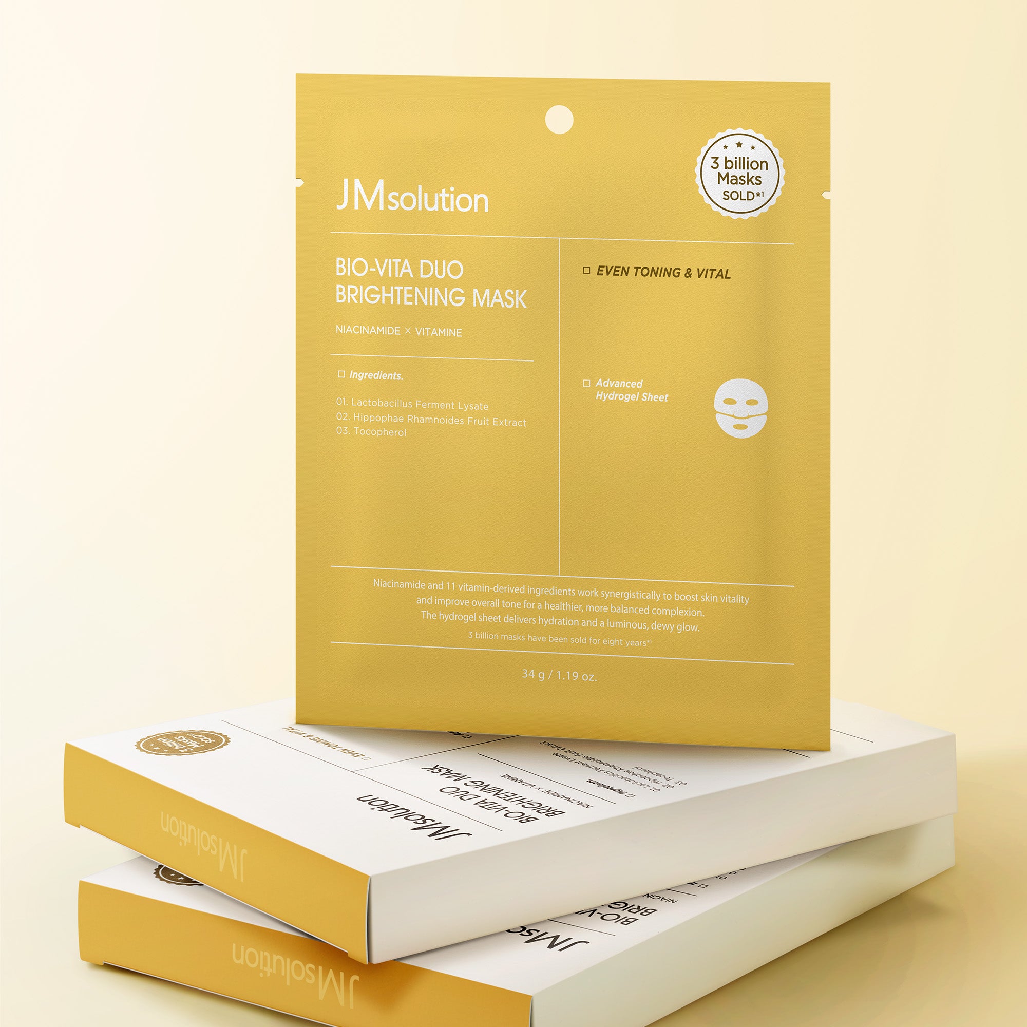 JMsolution Bio-Vita Duo Brightening Mask | Melting Hydrogel Sheet | Niacinamide & 11 Vitamins | Overnight Radiant Glow | 4 Sheets (1.19 oz x 4)