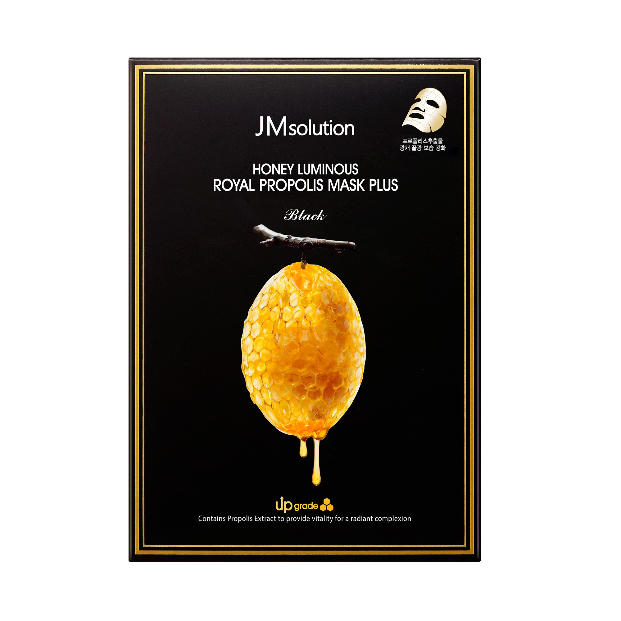 JMsolution Honey Luminous Royal Propolis Mask Plus Black | Propolis & Royal Jelly Extract | Radiant Glow & Deep Moisture | 10 Sheets (1.01 fl.oz x 10)