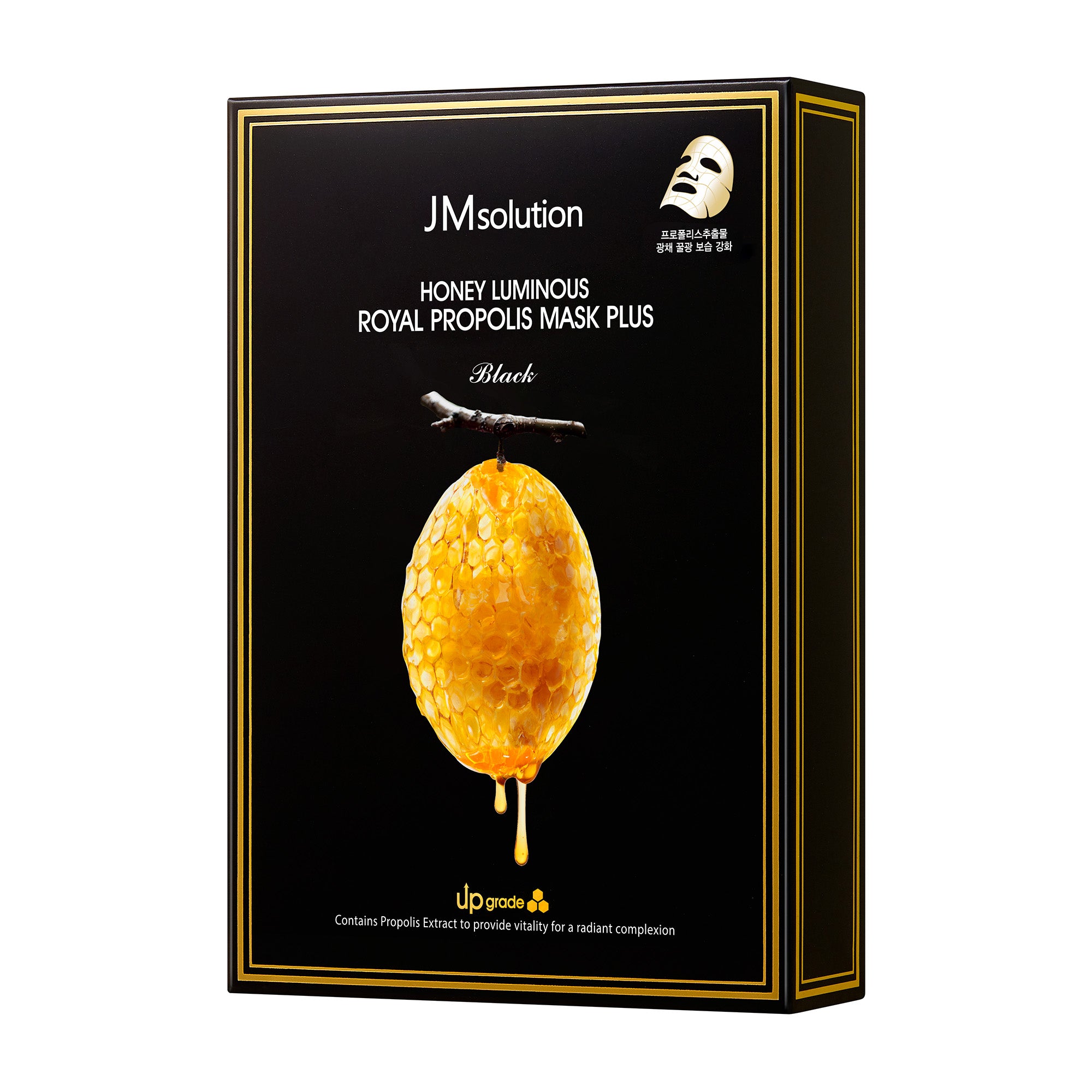 JMsolution Honey Luminous Royal Propolis Mask Plus Black | Propolis & Royal Jelly Extract | Radiant Glow & Deep Moisture | 10 Sheets (1.01 fl.oz x 10)