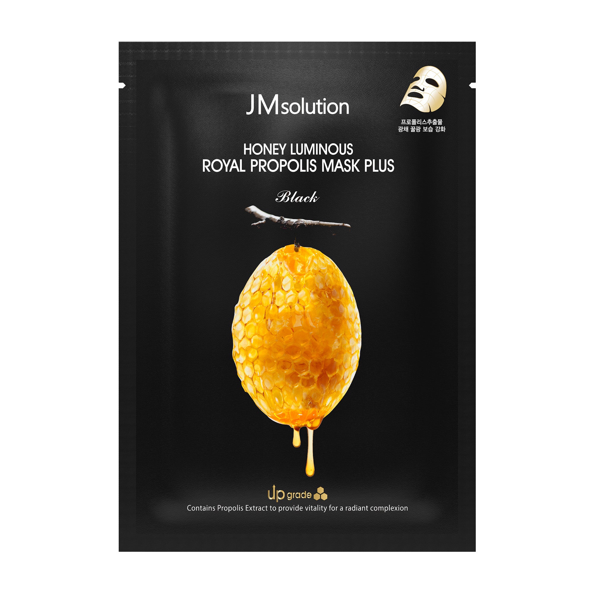 JMsolution Honey Luminous Royal Propolis Mask Plus Black | Propolis & Royal Jelly Extract | Radiant Glow & Deep Moisture | 10 Sheets (1.01 fl.oz x 10)