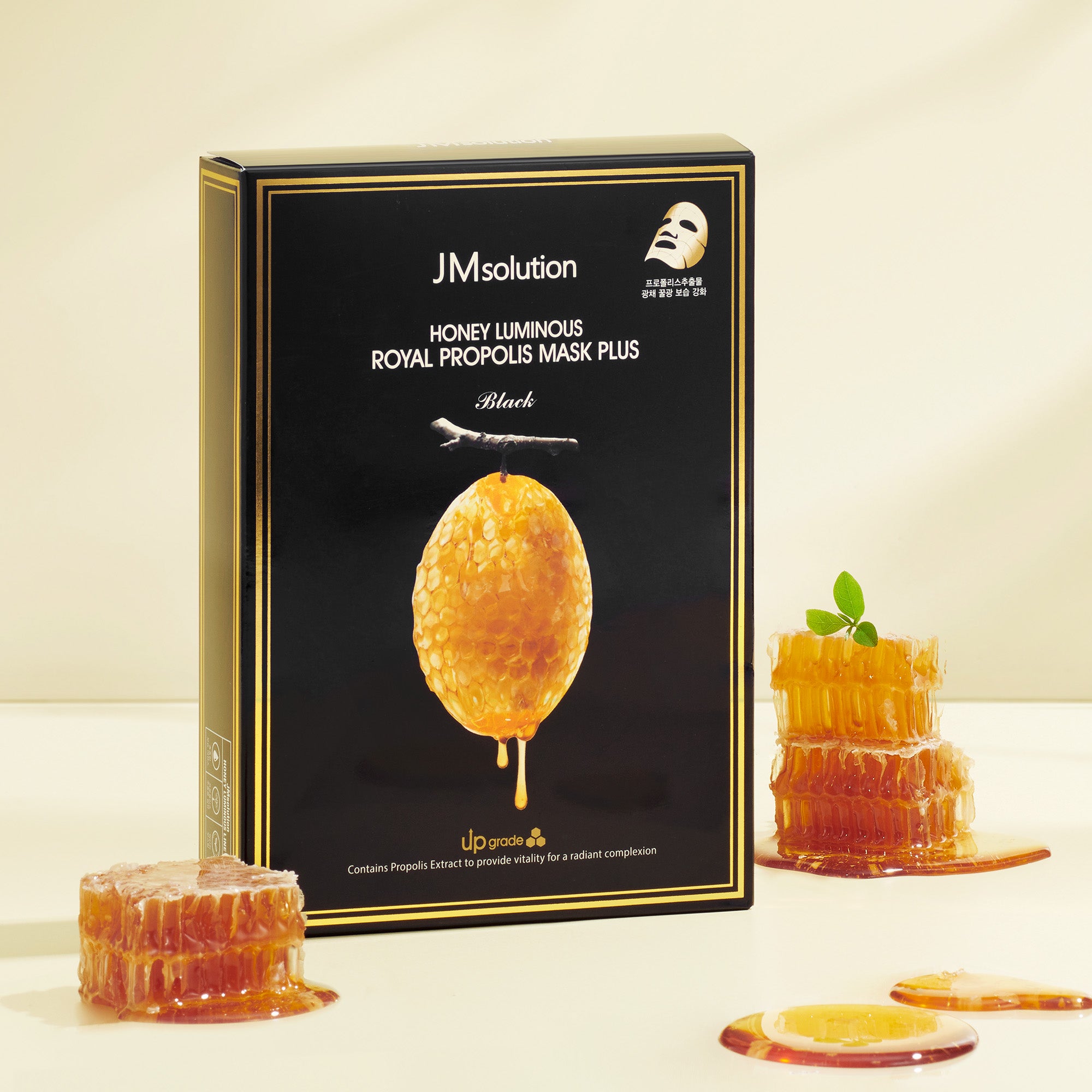 JMsolution Honey Luminous Royal Propolis Mask Plus Black | Propolis & Royal Jelly Extract | Radiant Glow & Deep Moisture | 10 Sheets (1.01 fl.oz x 10)