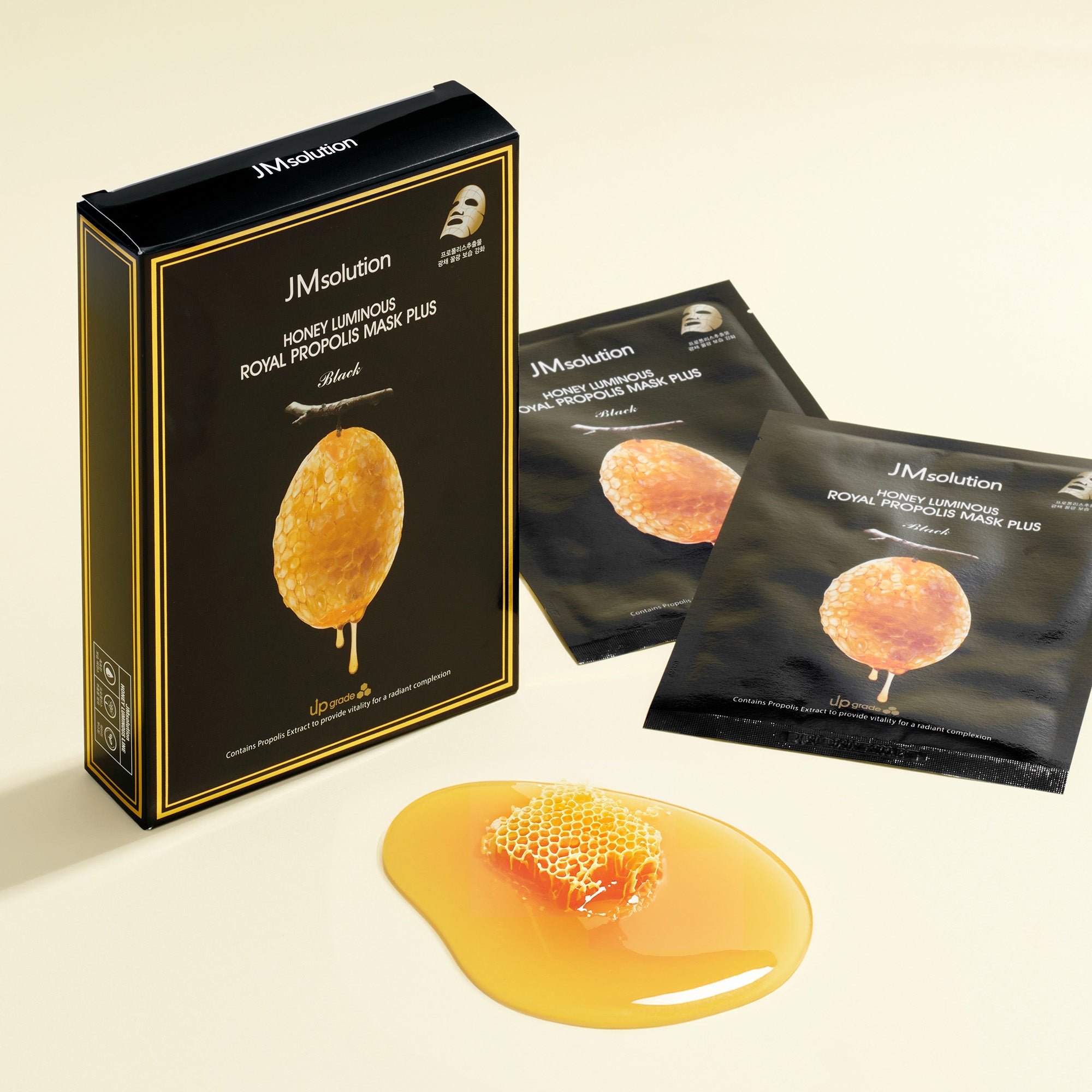 JMsolution Honey Luminous Royal Propolis Mask Plus Black | Propolis & Royal Jelly Extract | Radiant Glow & Deep Moisture | 10 Sheets (1.01 fl.oz x 10)