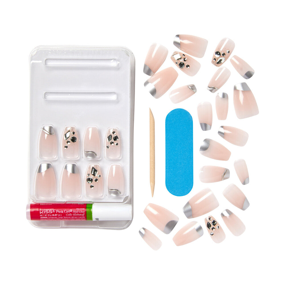 KISS Nail Drip Press-On Nails – Big Drip, Sculpted Medium, Chrome French Tip product view.