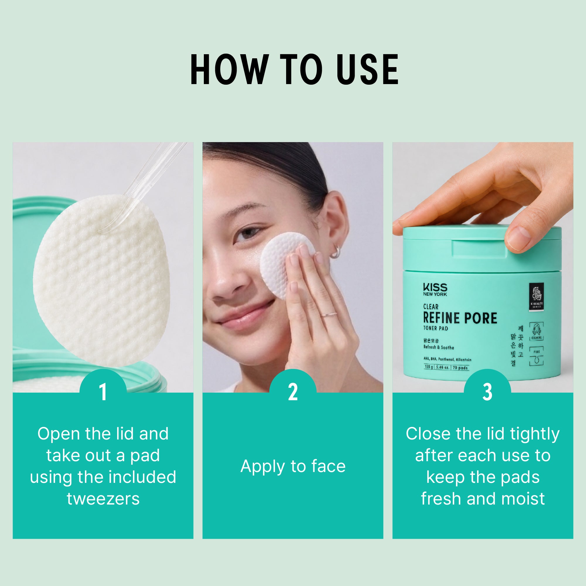 KISS NEW YORK Clear Refine Pore Pad - Gentle Exfoliating & Pore Minimizing Toner Pad with LHA, PHA, and Cica (70 Pads)