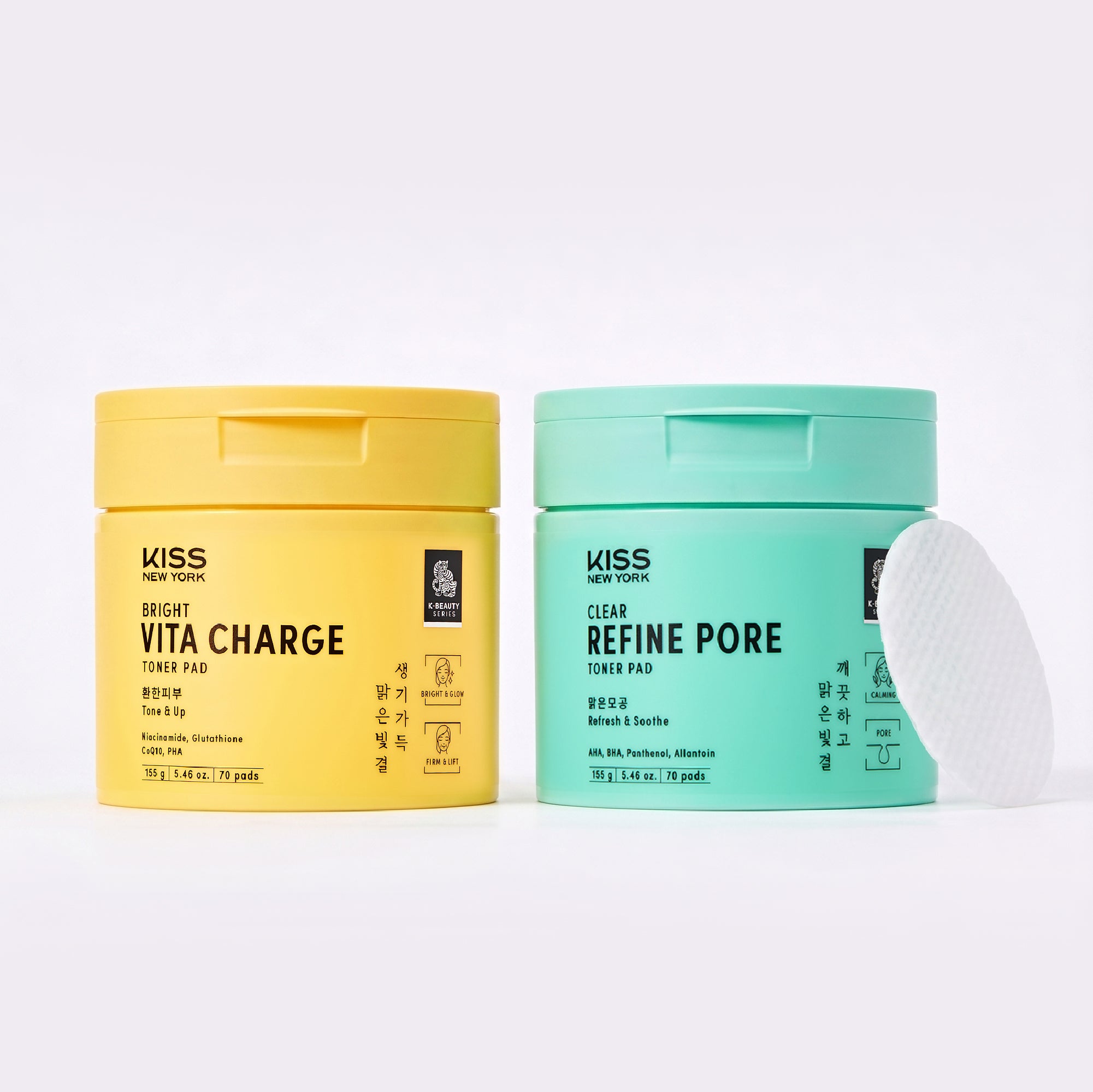 KISS NEW YORK Clear Refine Pore Pad - Gentle Exfoliating & Pore Minimizing Toner Pad with LHA, PHA, and Cica (70 Pads)