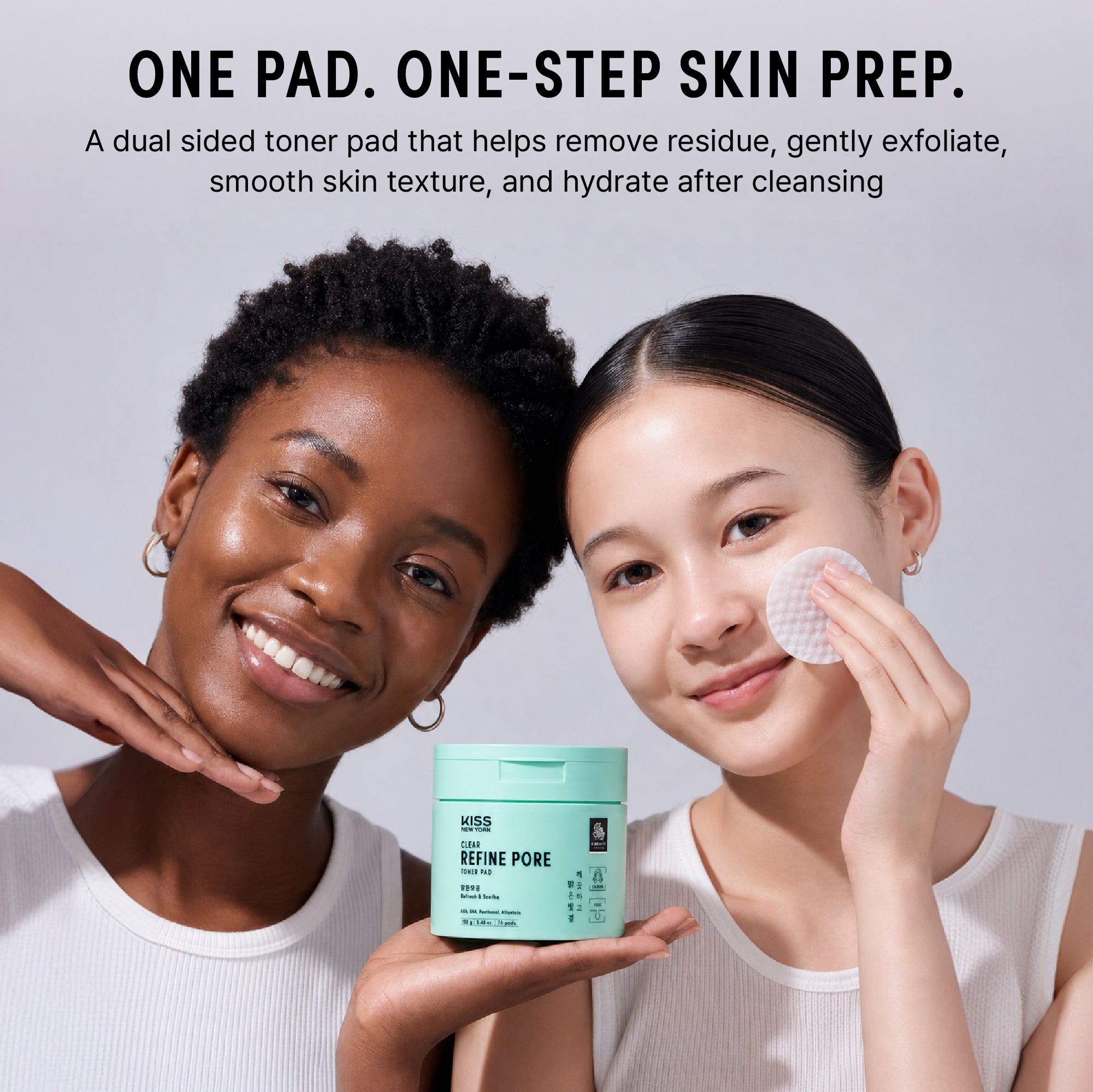 KISS NEW YORK Clear Refine Pore Pad - Gentle Exfoliating & Pore Minimizing Toner Pad with LHA, PHA, and Cica (70 Pads)
