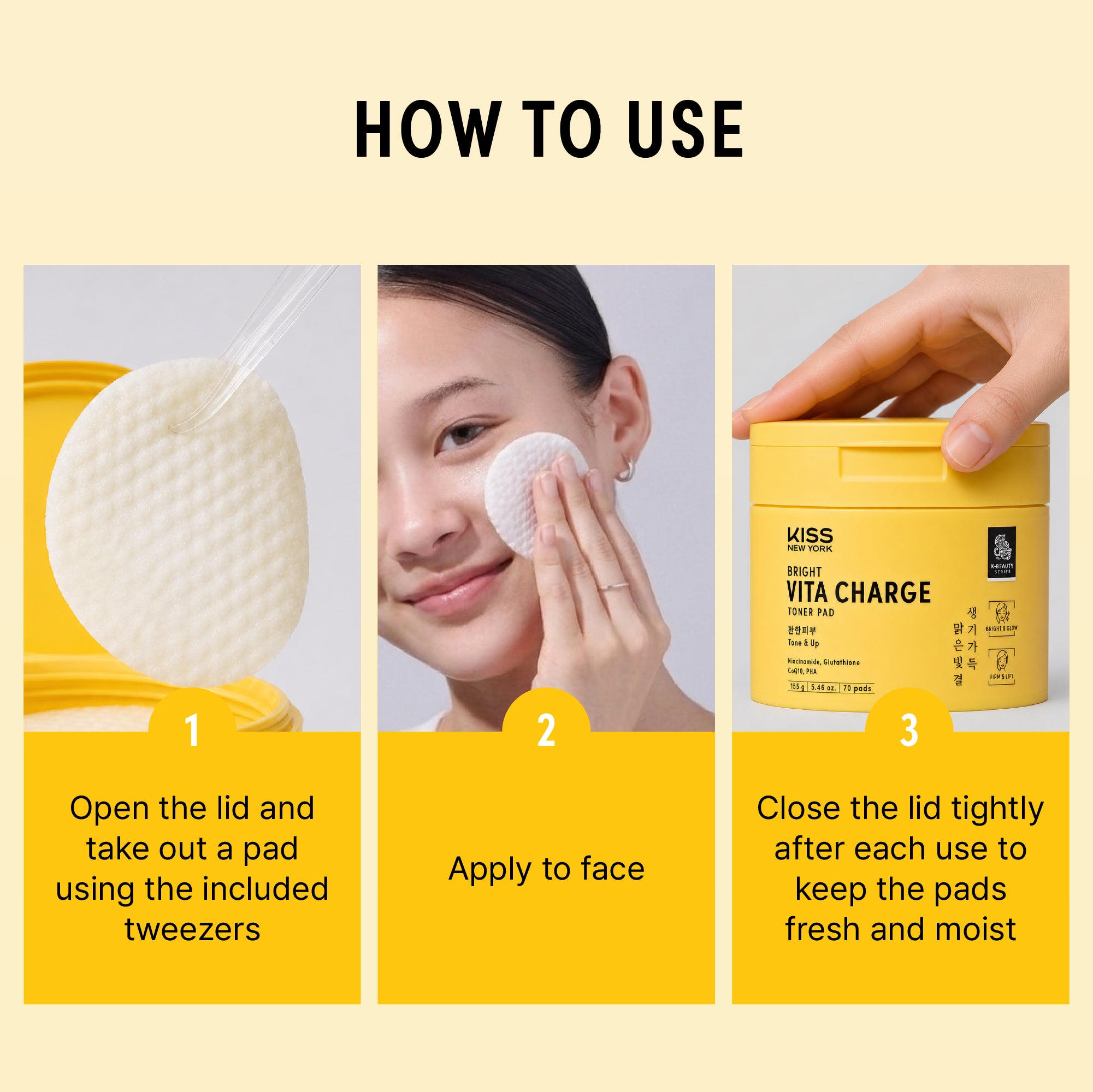 KISS NEW YORK Bright Charge Vita Pad - Radiance Boosting & Antioxidant Toner Pad with Niacinamide, Glutathione, and CoQ10 (70 Pads)