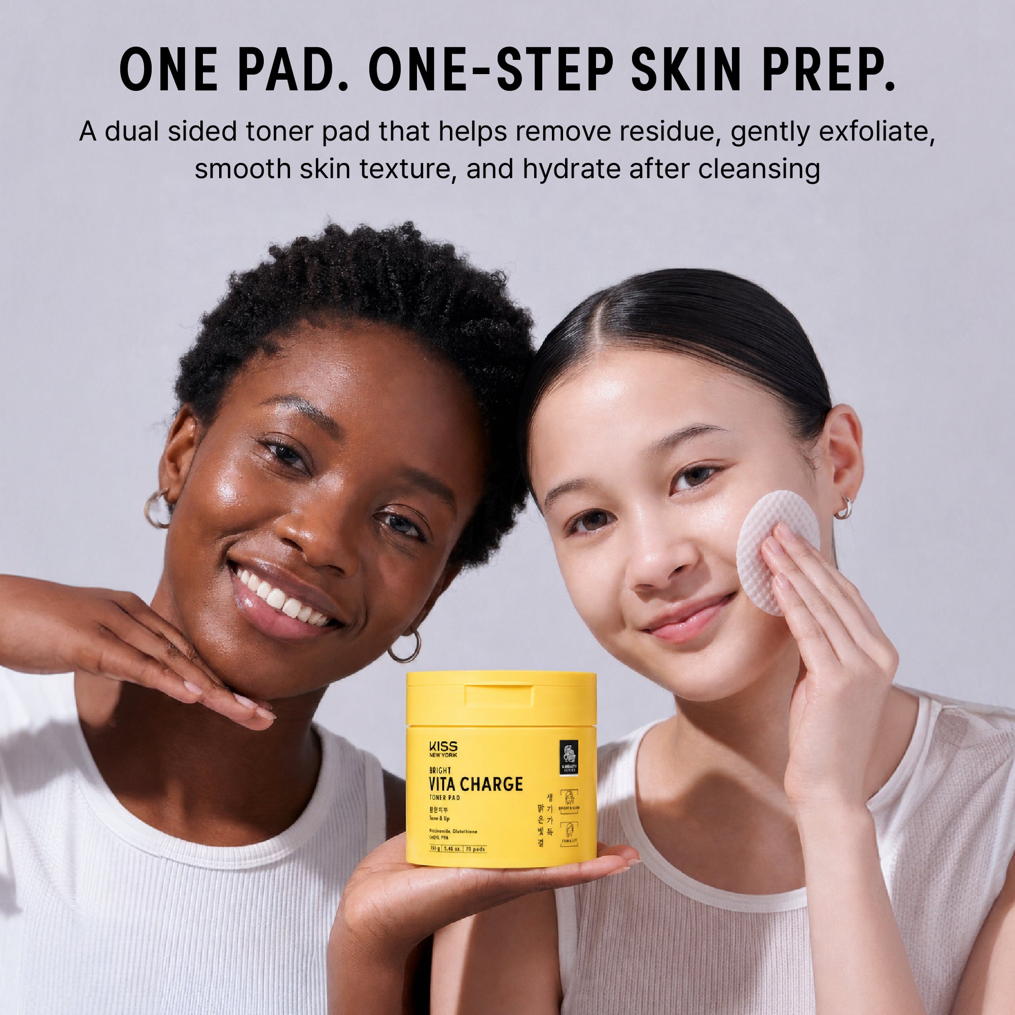 KISS NEW YORK Bright Charge Vita Pad - Radiance Boosting & Antioxidant Toner Pad with Niacinamide, Glutathione, and CoQ10 (70 Pads)