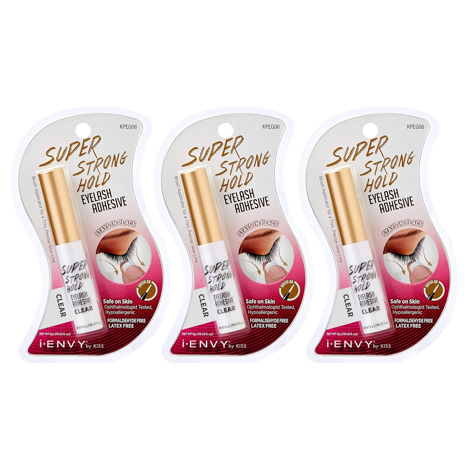 I-ENVY Super Strong Hold Eyelash Adhesive 3pcs (15%off) Brush-On, Waterproof, Latex-Free Long-Lasting Lash Glue product view.