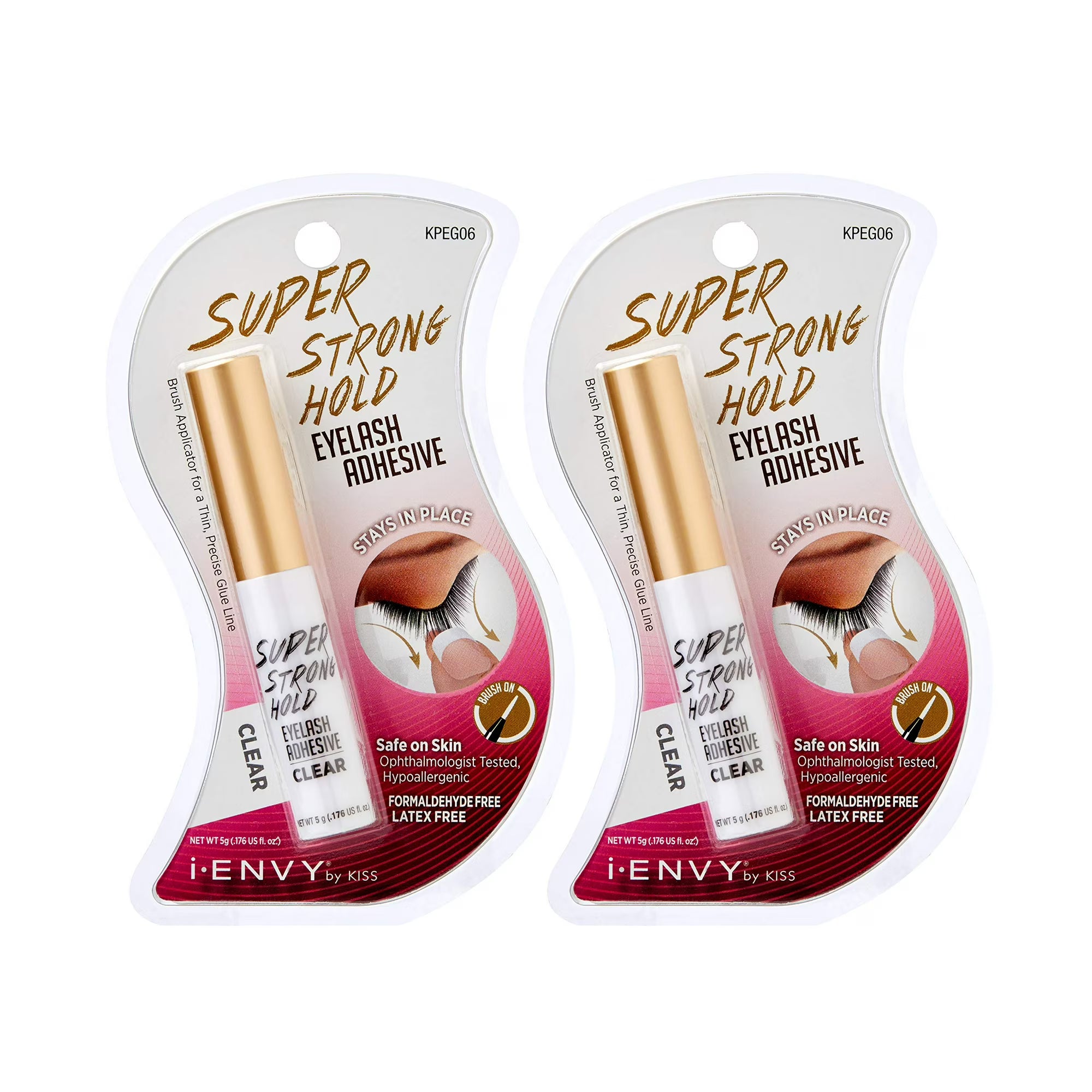 I-ENVY Super Strong Hold Eyelash Adhesive (Clear, 2 Pack) Waterproof, 48-Hour Long-Lasting Lash Glue, Latex-Free, Hypoallergenic