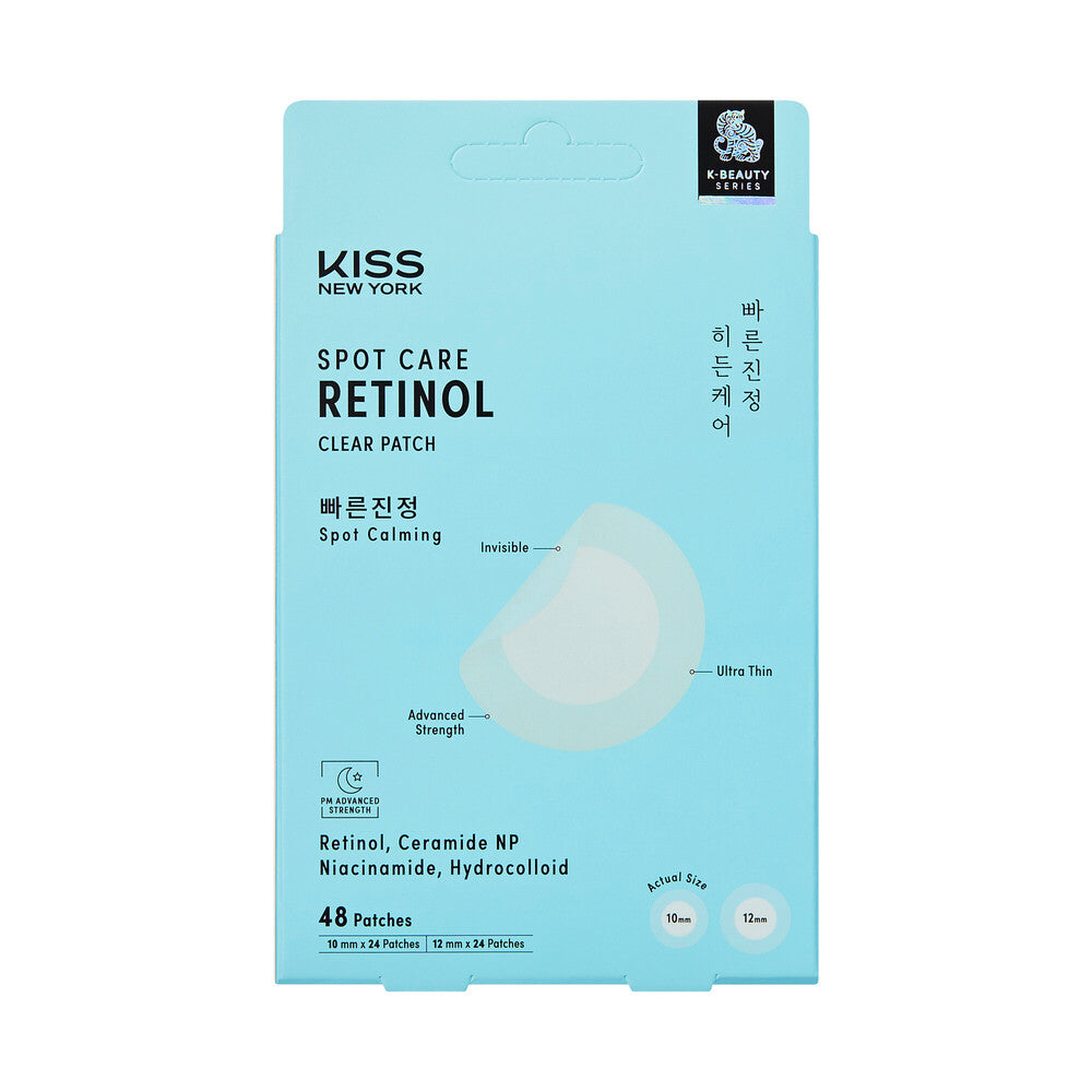 KISS NEW YORK Spot Care Retinol Clear Patch - Overnight Blemish & Dark Spot Hydrocolloid Patches with Niacinamide (48 Count), package front.