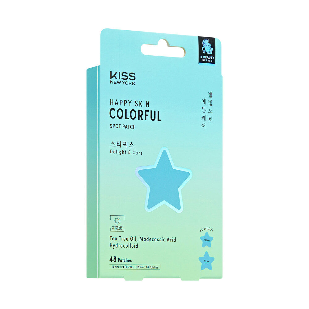 KISS NEW YORK Happy Skin Colorful Spot Patch - Blue Star Hydrocolloid Pimple Patches with Tea Tree Oil & Madecassic Acid (48 Count) product view.