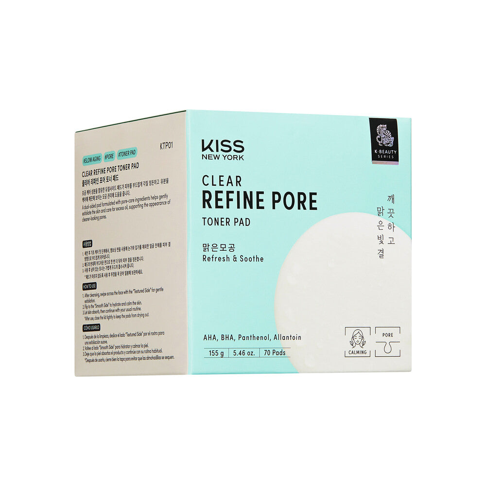 KISS NEW YORK Clear Refine Pore Pad - Gentle Exfoliating & Pore Minimizing Toner Pad with LHA, PHA, and Cica (70 Pads) product view.