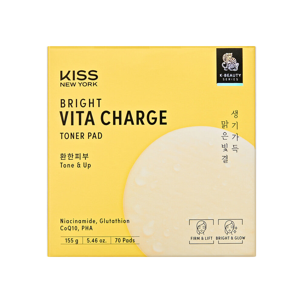 KISS NEW YORK Bright Charge Vita Pad - Radiance Boosting & Antioxidant Toner Pad with Niacinamide, Glutathione, and CoQ10 (70 Pads)