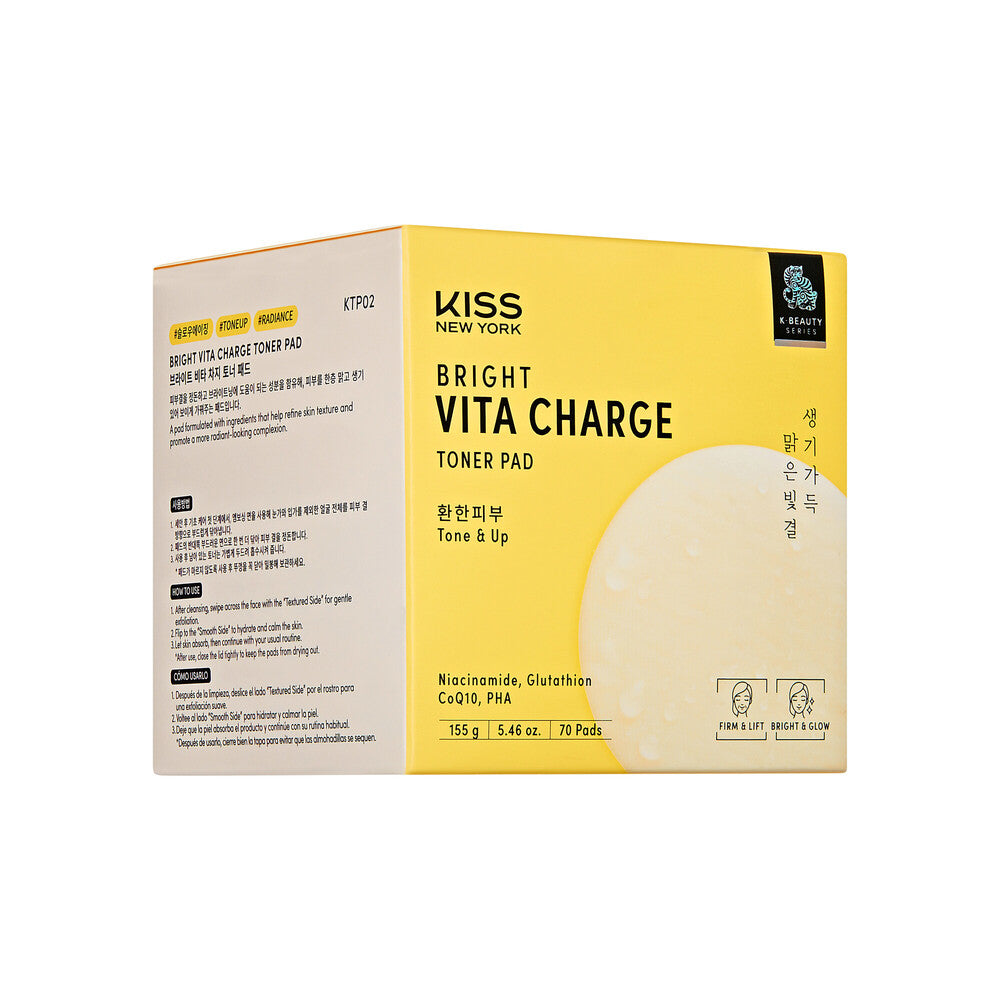 KISS NEW YORK Bright Charge Vita Pad - Radiance Boosting & Antioxidant Toner Pad with Niacinamide, Glutathione, and CoQ10 (70 Pads)