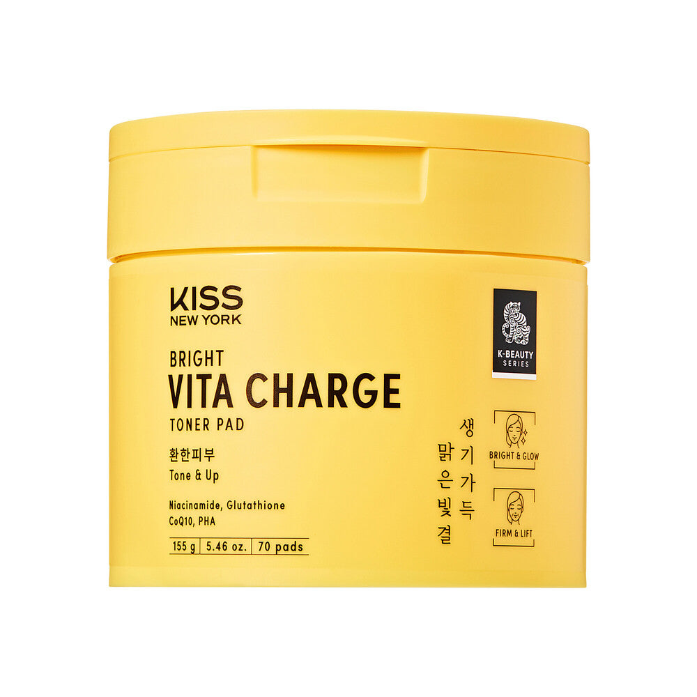 KISS NEW YORK Bright Charge Vita Pad - Radiance Boosting & Antioxidant Toner Pad with Niacinamide, Glutathione, and CoQ10 (70 Pads)